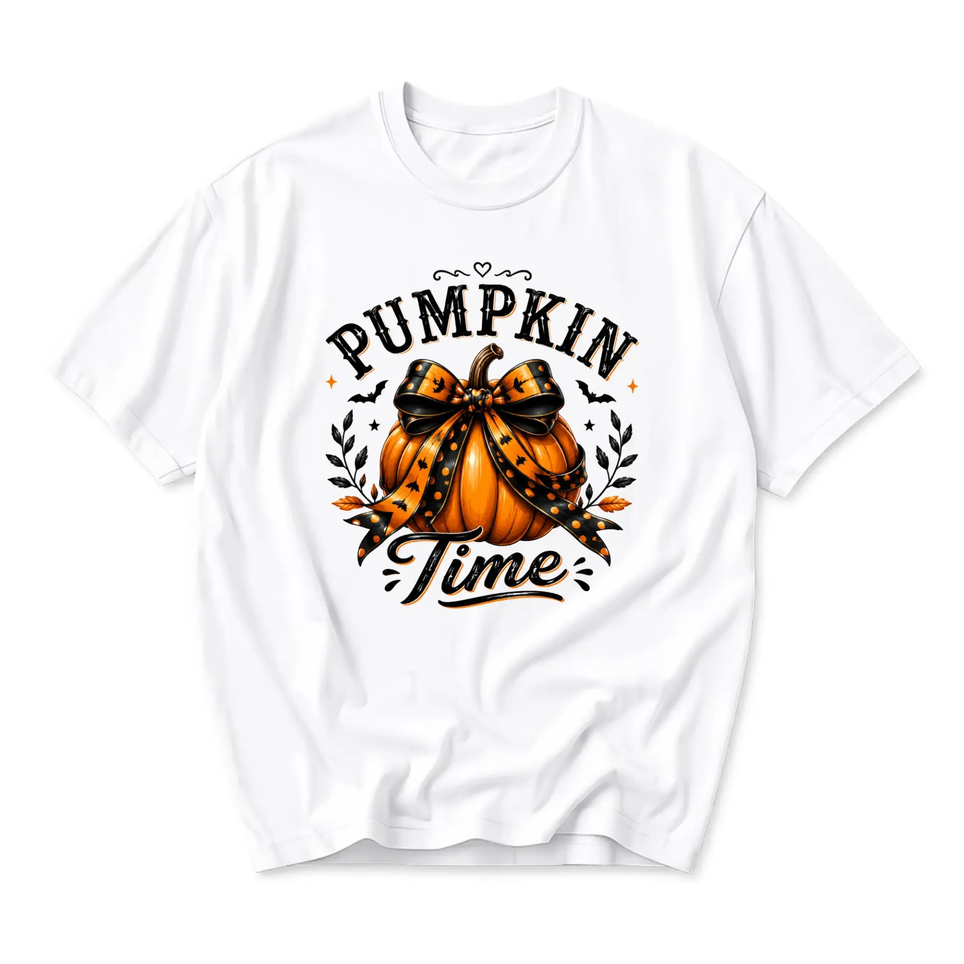 Graphic Tee Pumpkin Time Fall Season Autumn Theme Unisex Crew Neck Short Sleeve Shirt for Casual Everyday Outfits