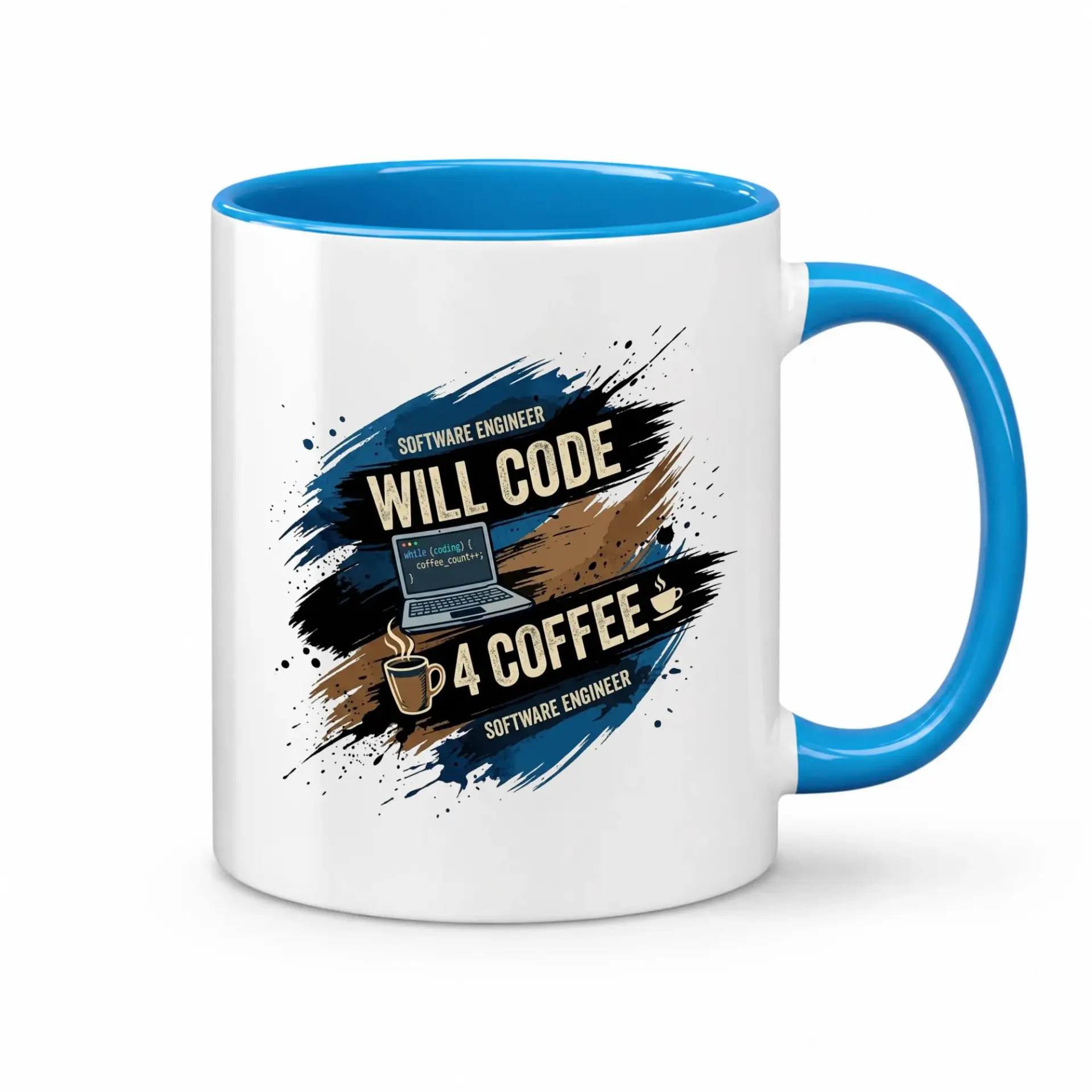 Professional Software Engineer Ceramic Coffee Mug with Graphic Design Featuring Laptop and Cup Illustration