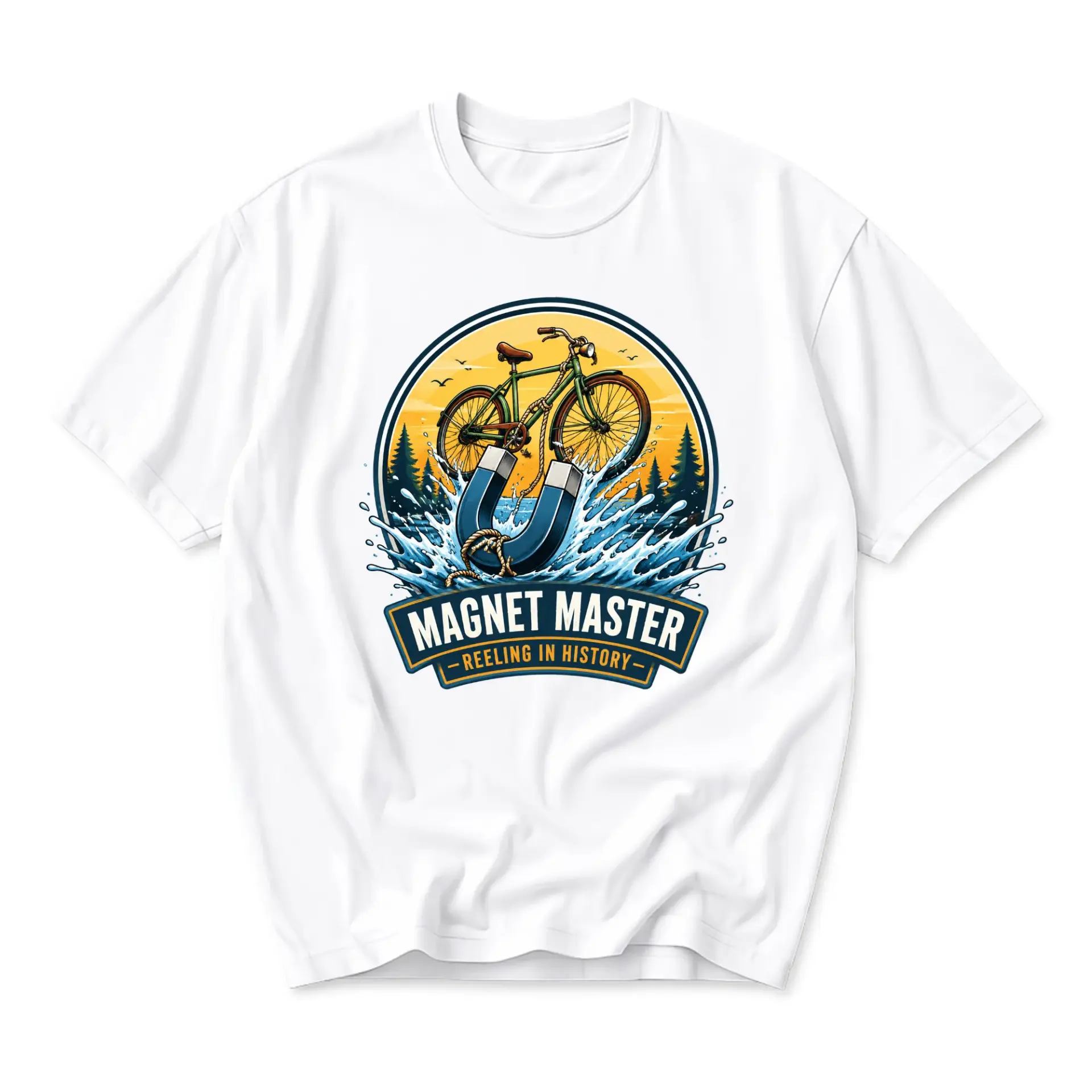 Graphic Tee Magnet Master Fishing Bicycle Unisex Crew Neck Shirt Casual Short Sleeve Apparel for Outdoor Enthusiasts