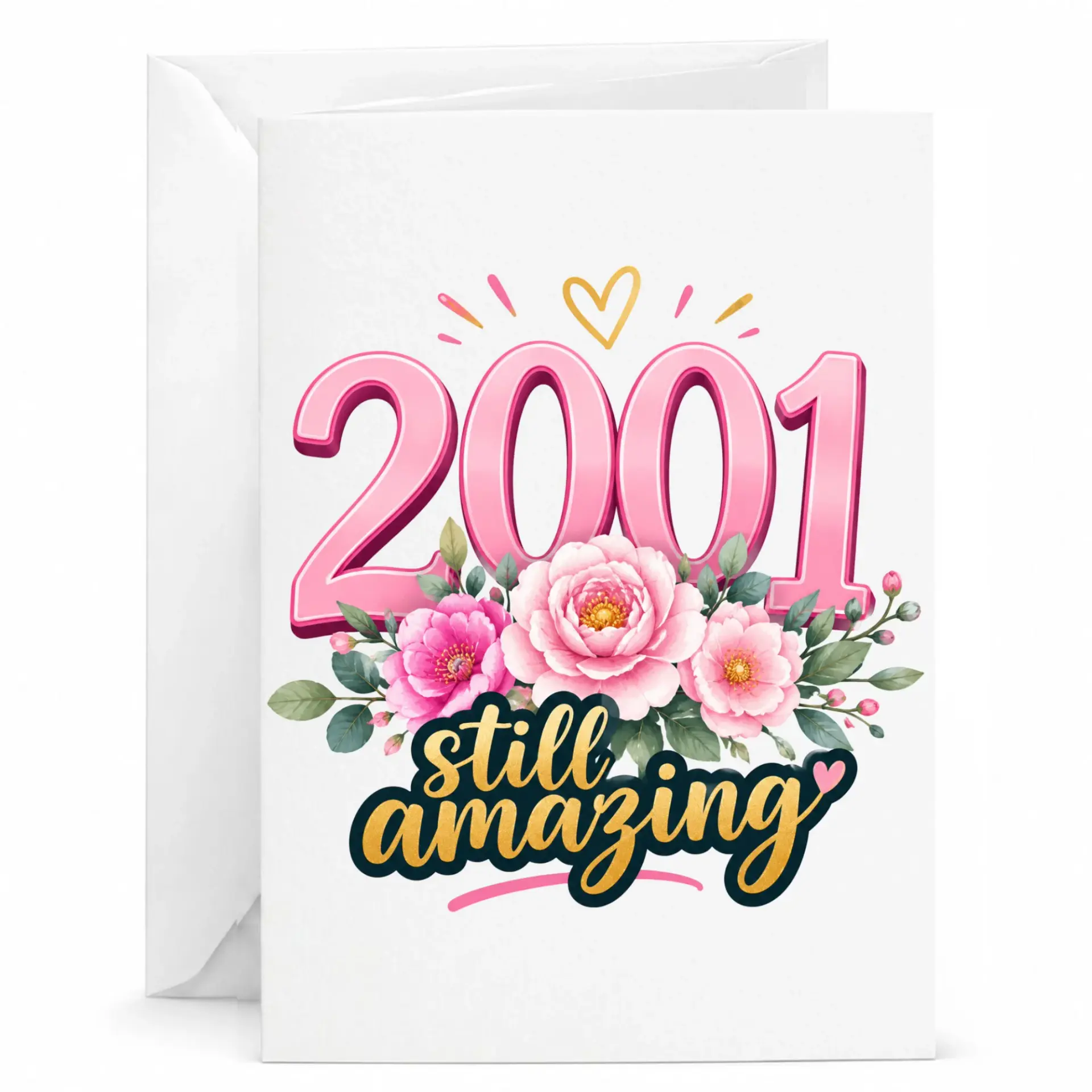 Birthday Card 2001 Still Amazing Floral Design Greeting Card for Milestone Celebration with Matching White Envelope