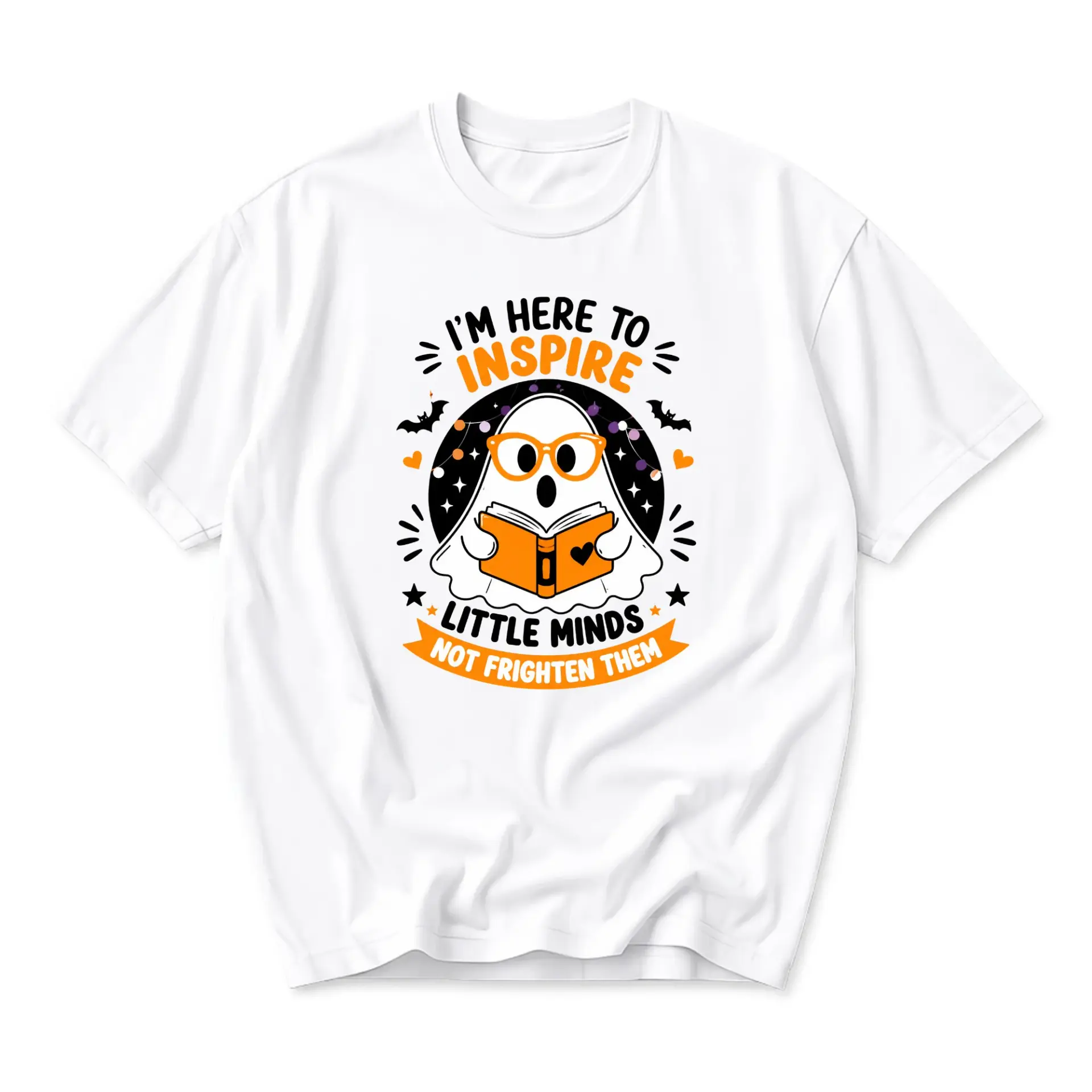 Graphic Tee I Am Here to Inspire Little Minds Not Frighten Them Funny Ghost Reading Book Unisex Casual Crew Neck