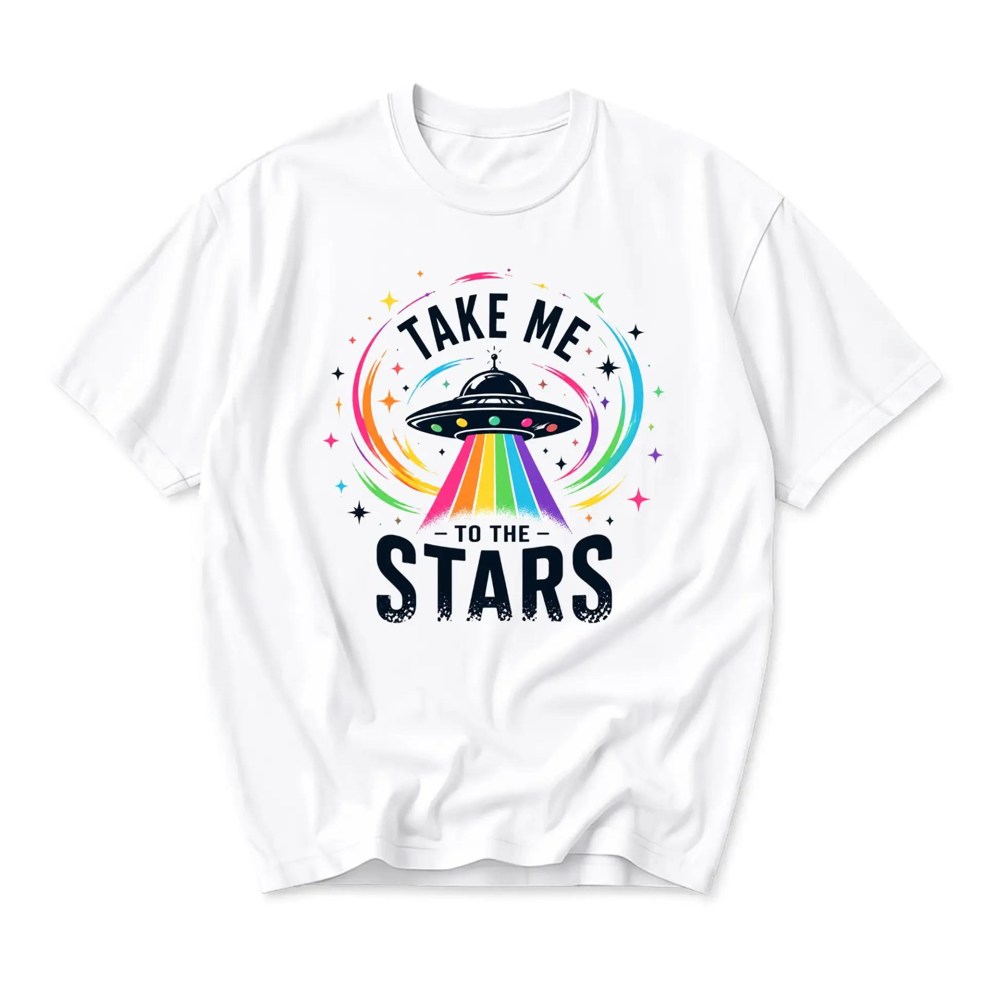 Graphic Tee Take Me to the Stars Ufo Design Unisex Crew Neck Short Sleeve Shirt for Casual Everyday Fashion Wear