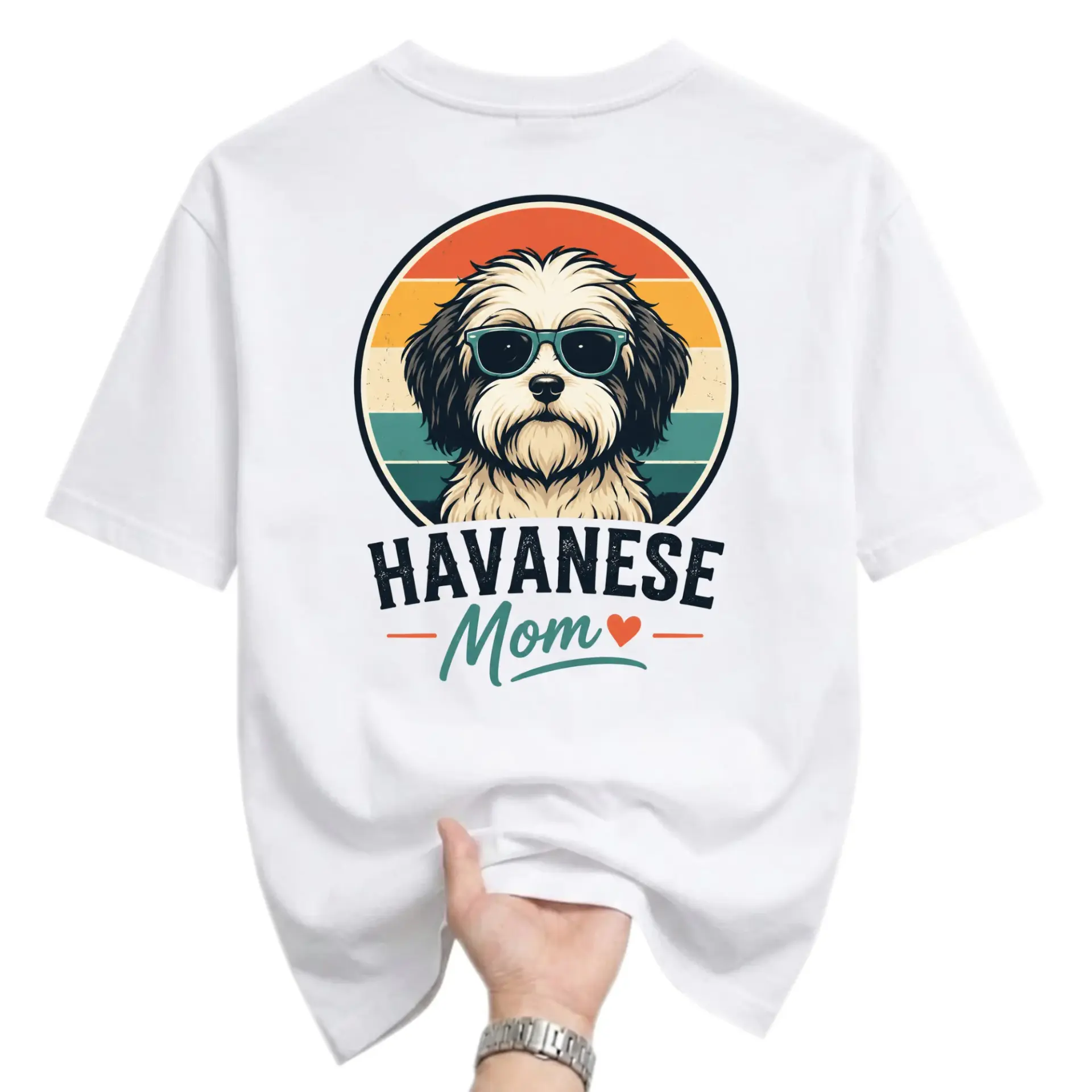 T-shirt Havanese Mom Graphic Tee Retro Sunglasses Dog Illustration Unisex Casual Crew Neck Comfortable Cotton Shirt