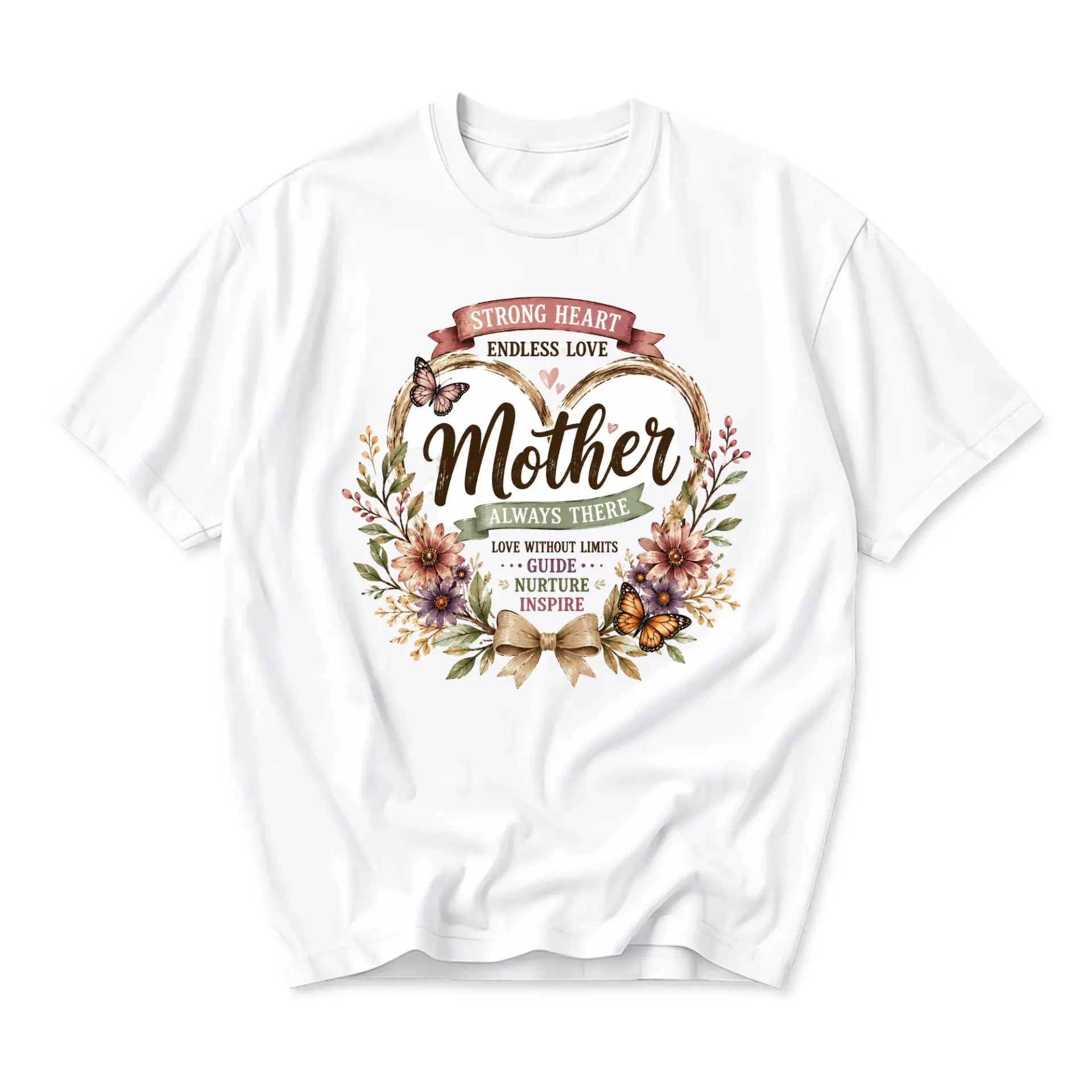 T-shirt Mother Floral Butterfly Graphic Tee Casual Cotton Top Short Sleeve Heart Illustration Print Apparel Unisex Fit