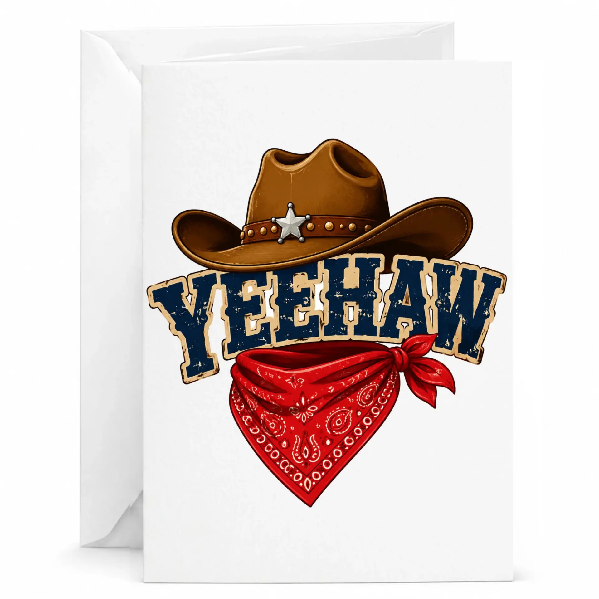 Funny Greeting Card Western Cowgirl Cowboy Theme Yeehaw Design with Hat and Bandana for Friends and Family