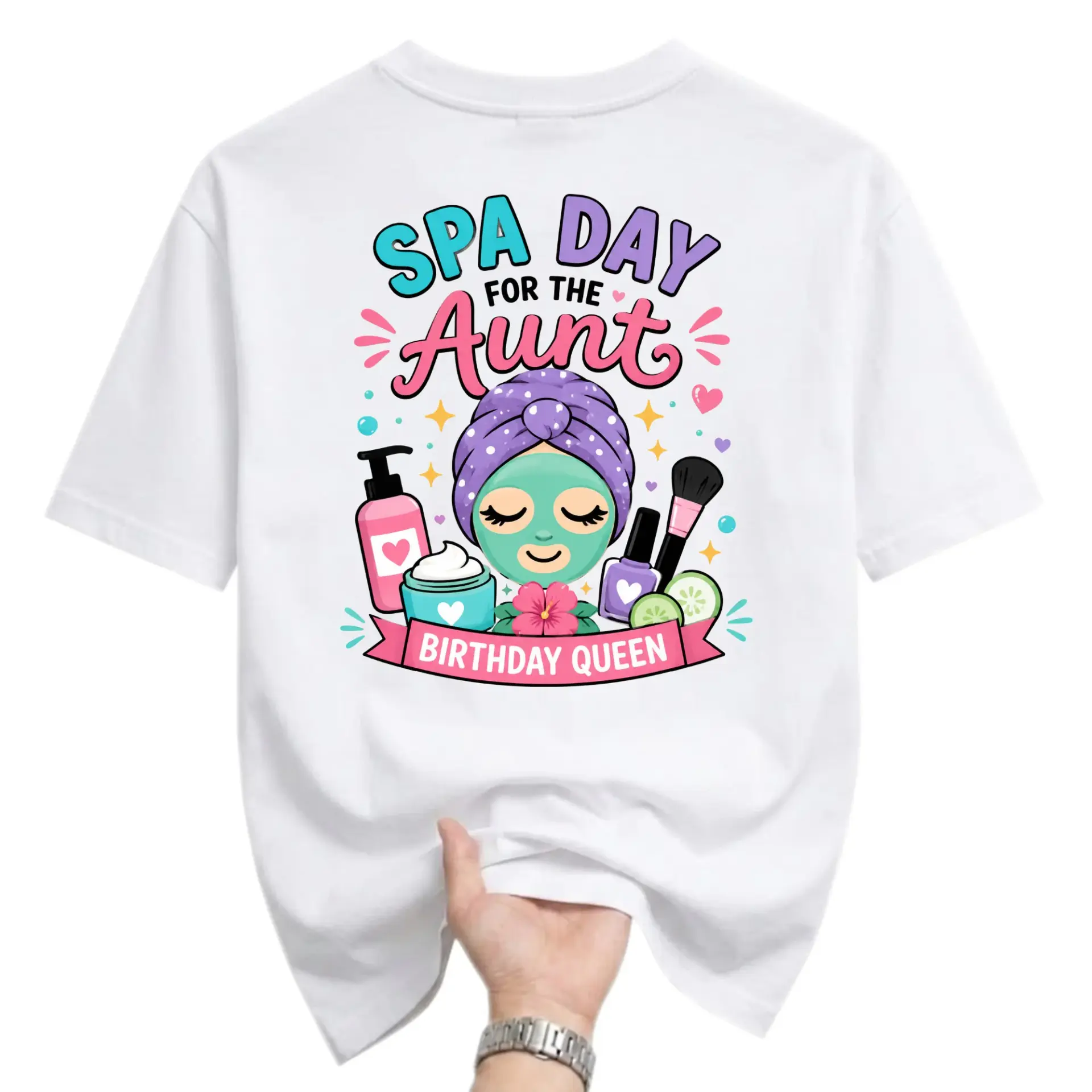 Graphic Tee Spa Day for the Aunt Birthday Queen Funny Shirt Unisex Short Sleeve Casual Everyday Cotton Crew Neck Top