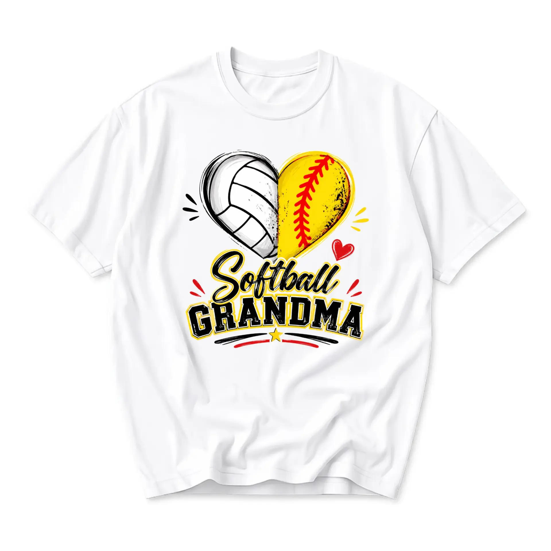 Graphic Tee Softball Grandma Heart Design Unisex Crew Neck Casual Shirt