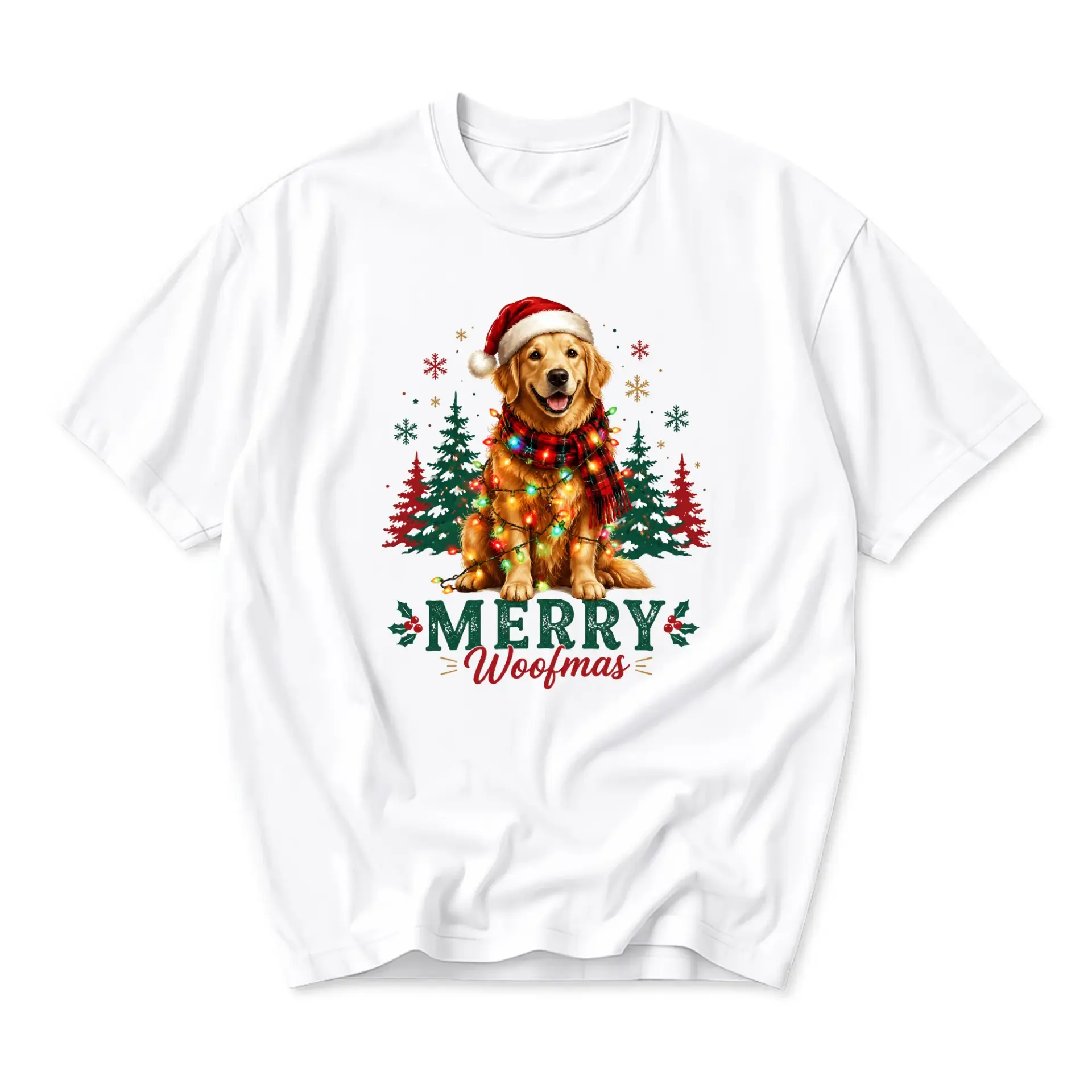 Funny Shirt Merry Woofmas Golden Retriever Christmas Holiday Unisex Graphic