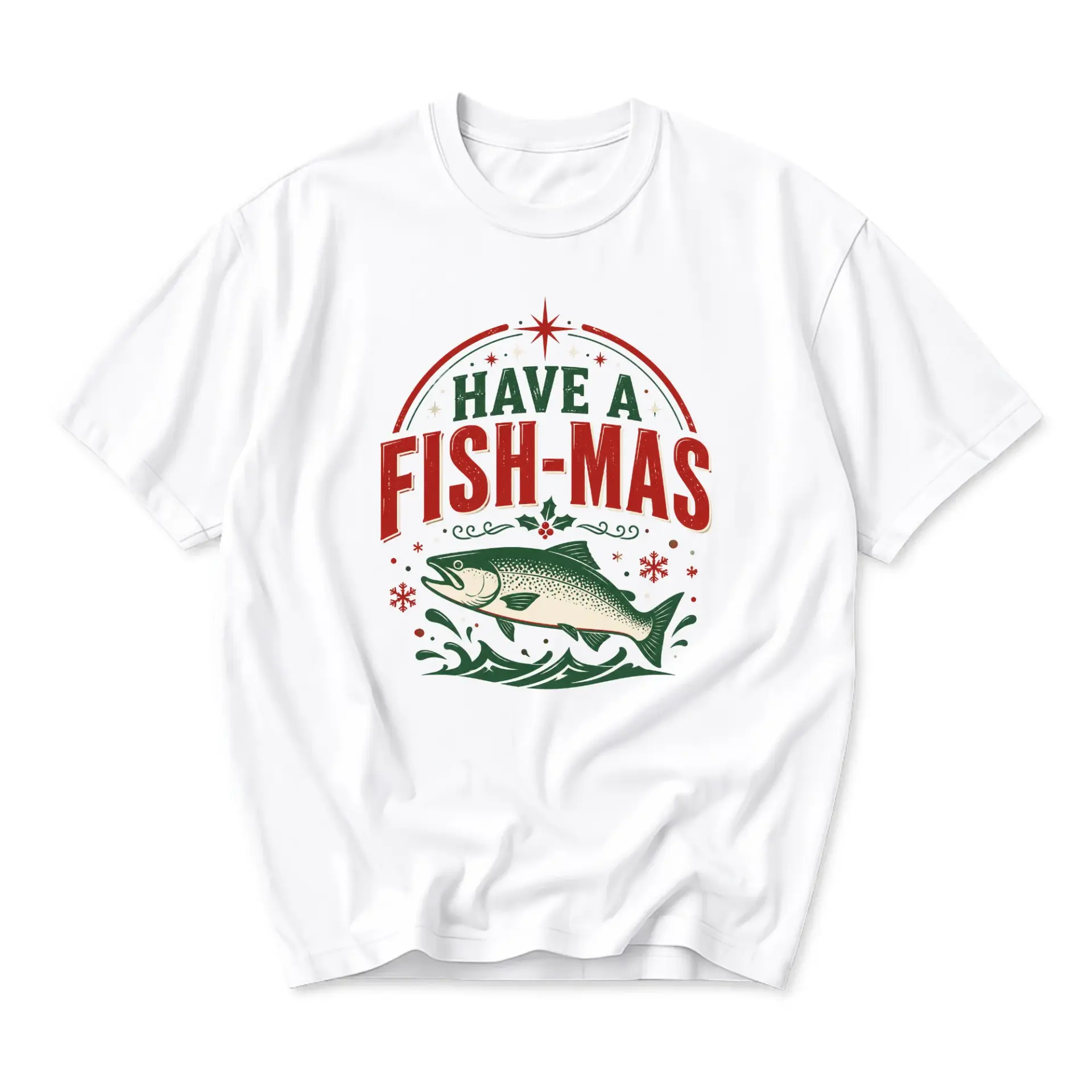 Funny Shirt Have a Fish-Mas Graphic Tee Unisex Casual Holiday Apparel for Fishing Lovers Winter Seasonal Celebration Top