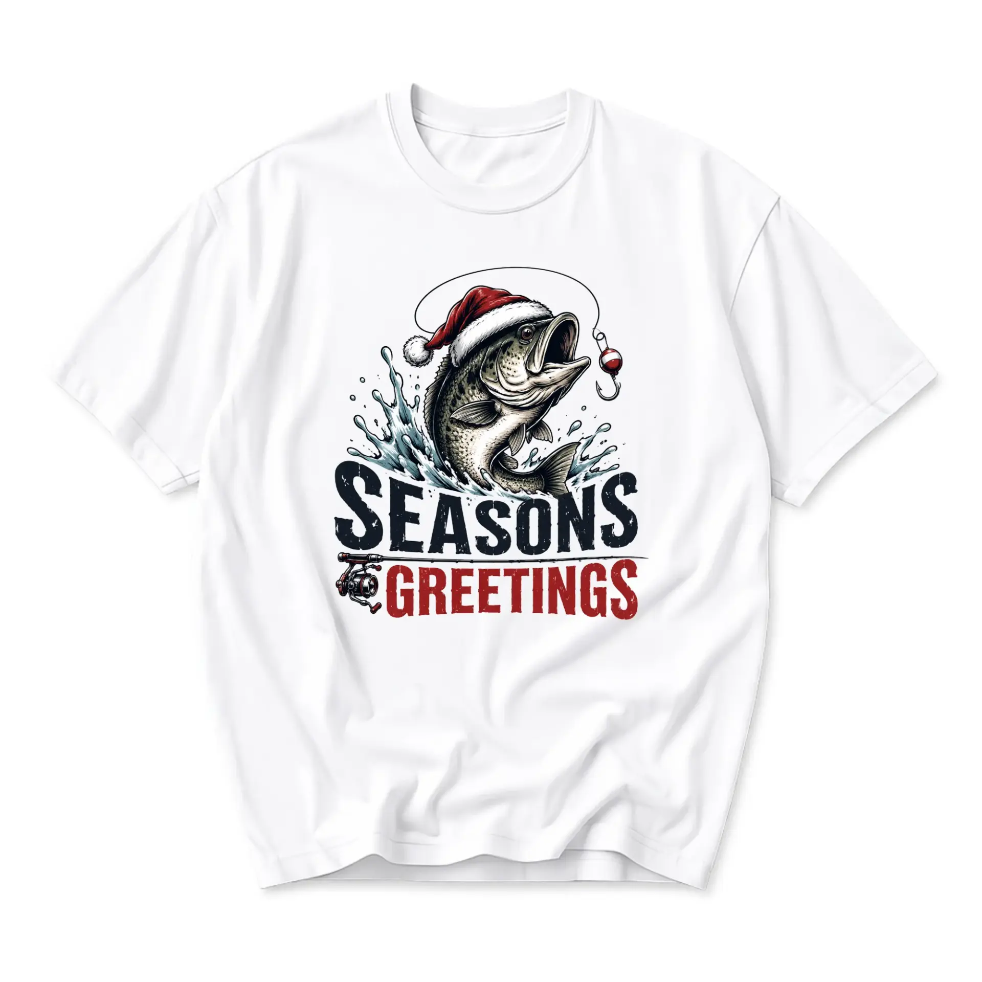 Graphic Tee Seasons Greetings Fishing Fish Wearing Santa Hat Unisex Casual