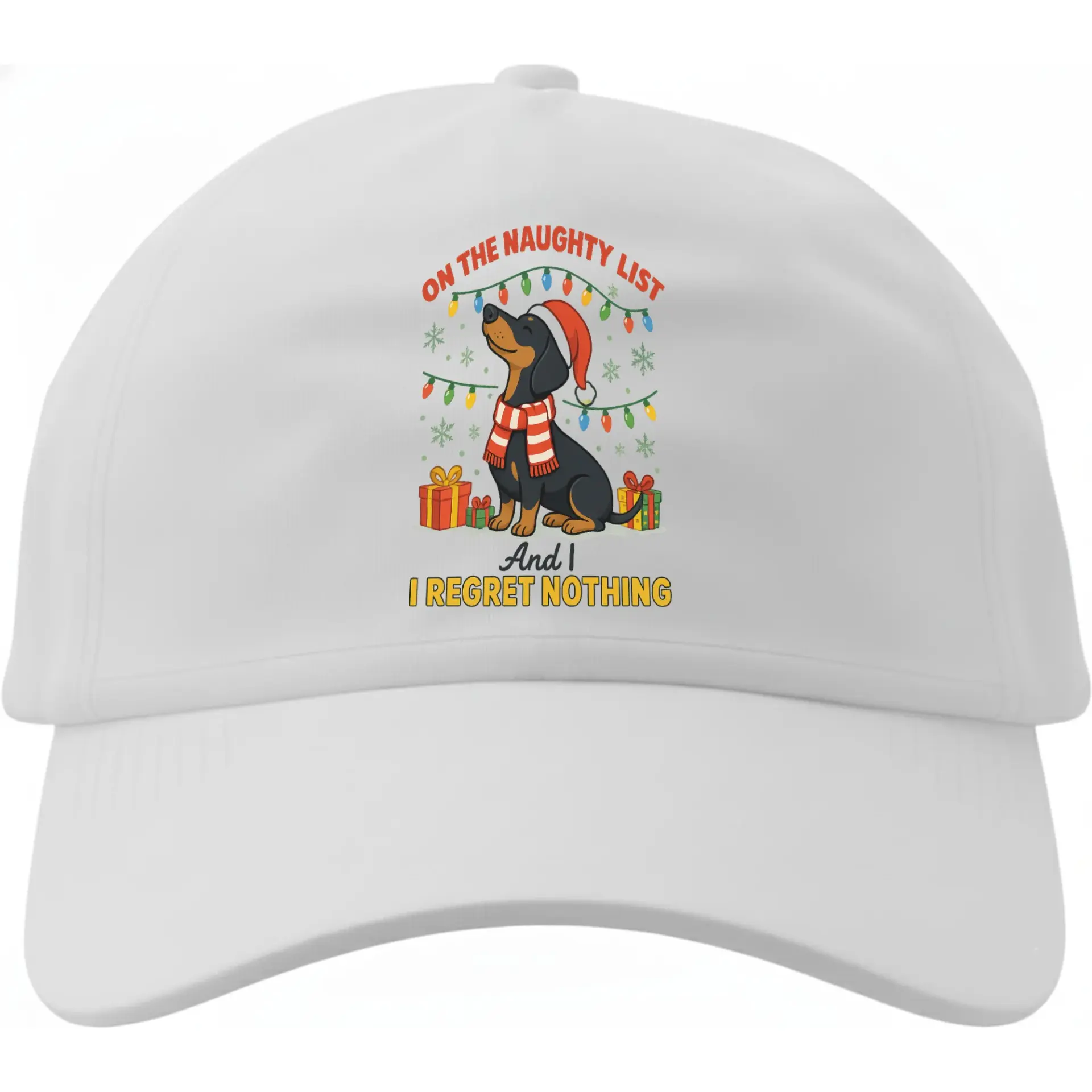 Baseball Cap with Funny Dachshund Christmas Design on the Naughty List Graphic Print Low Profile Cotton Dad Hat