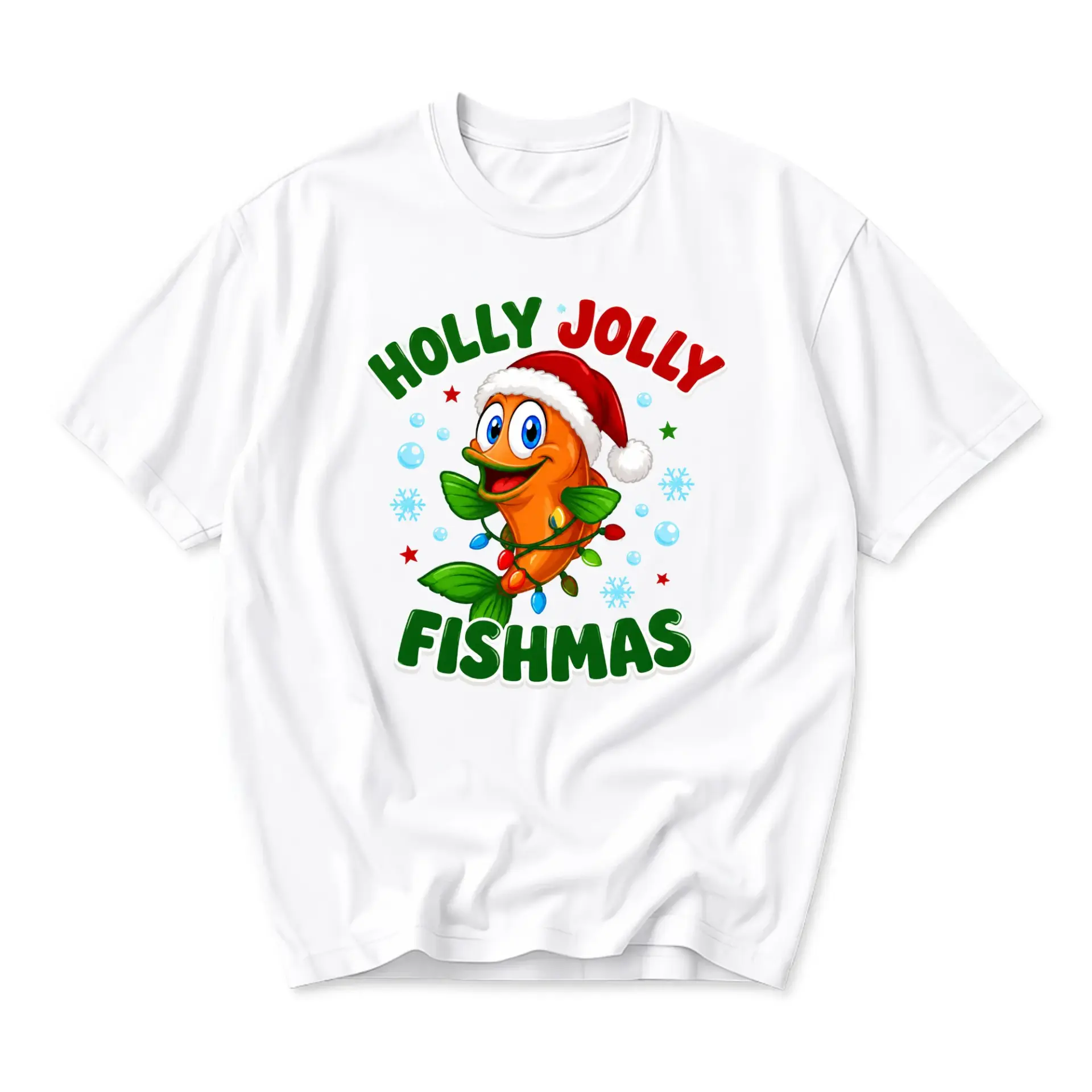 Funny Shirt Fishmas Graphic Tee Unisex Crew Neck Short Sleeve Holiday