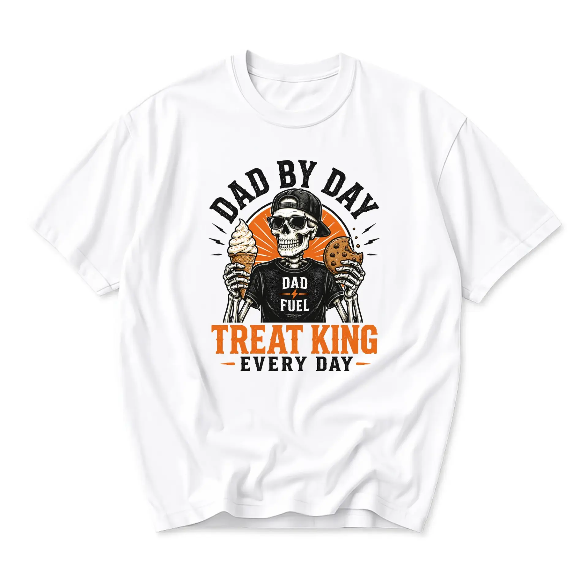 Funny Shirt Dad by Day Treat King Graphic Tee Casual Unisex Crew Neck Top for Everyday Wear and Gift Giving