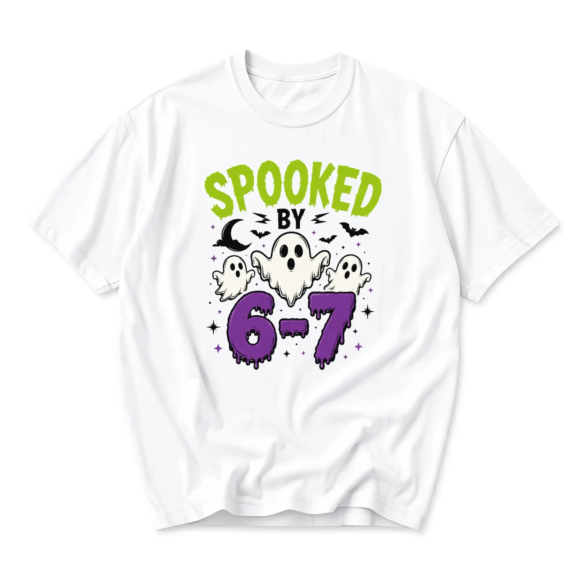 Funny Shirt Spooked by 6-7 Ghost Graphic Tee Unisex Casual Apparel for Halloween Lovers and Everyday Wear in White