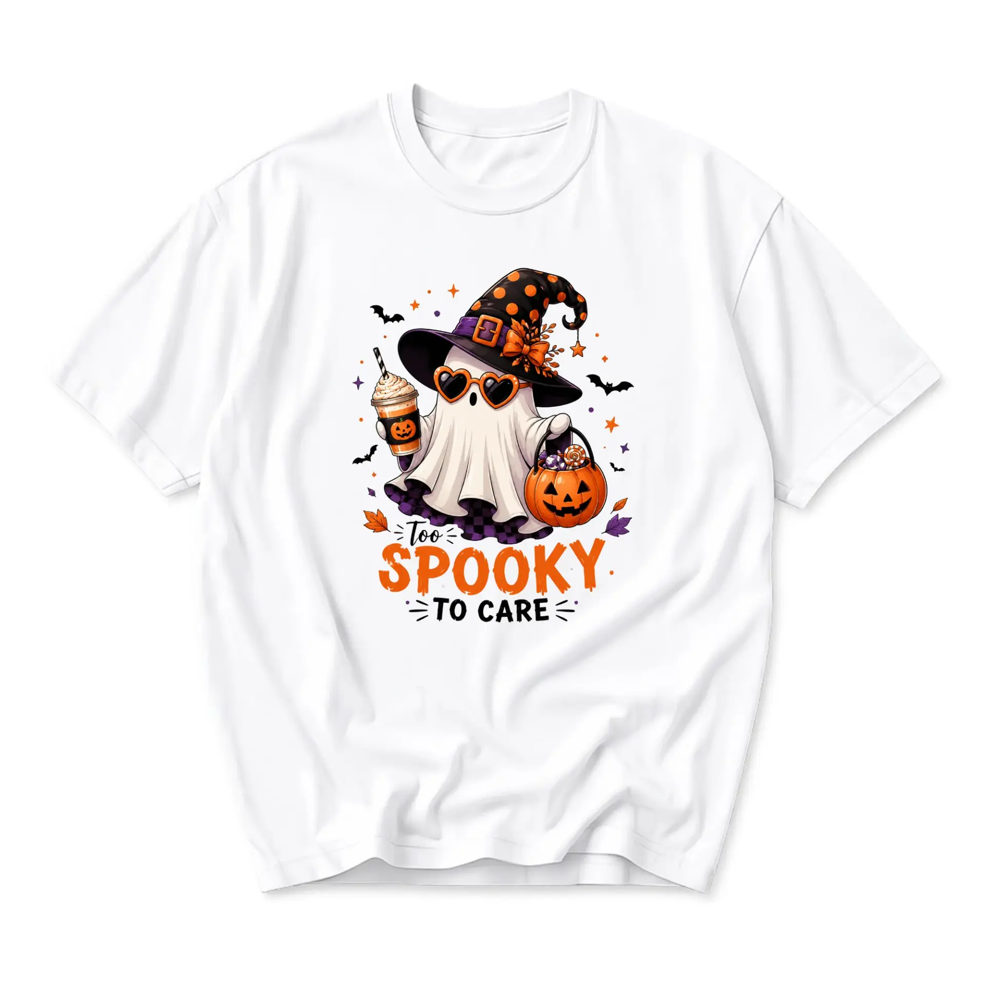 Funny Shirt Too Spooky to Care Graphic Tee Unisex Casual Apparel for Halloween Season Holiday Outfit Festive Cotton Top