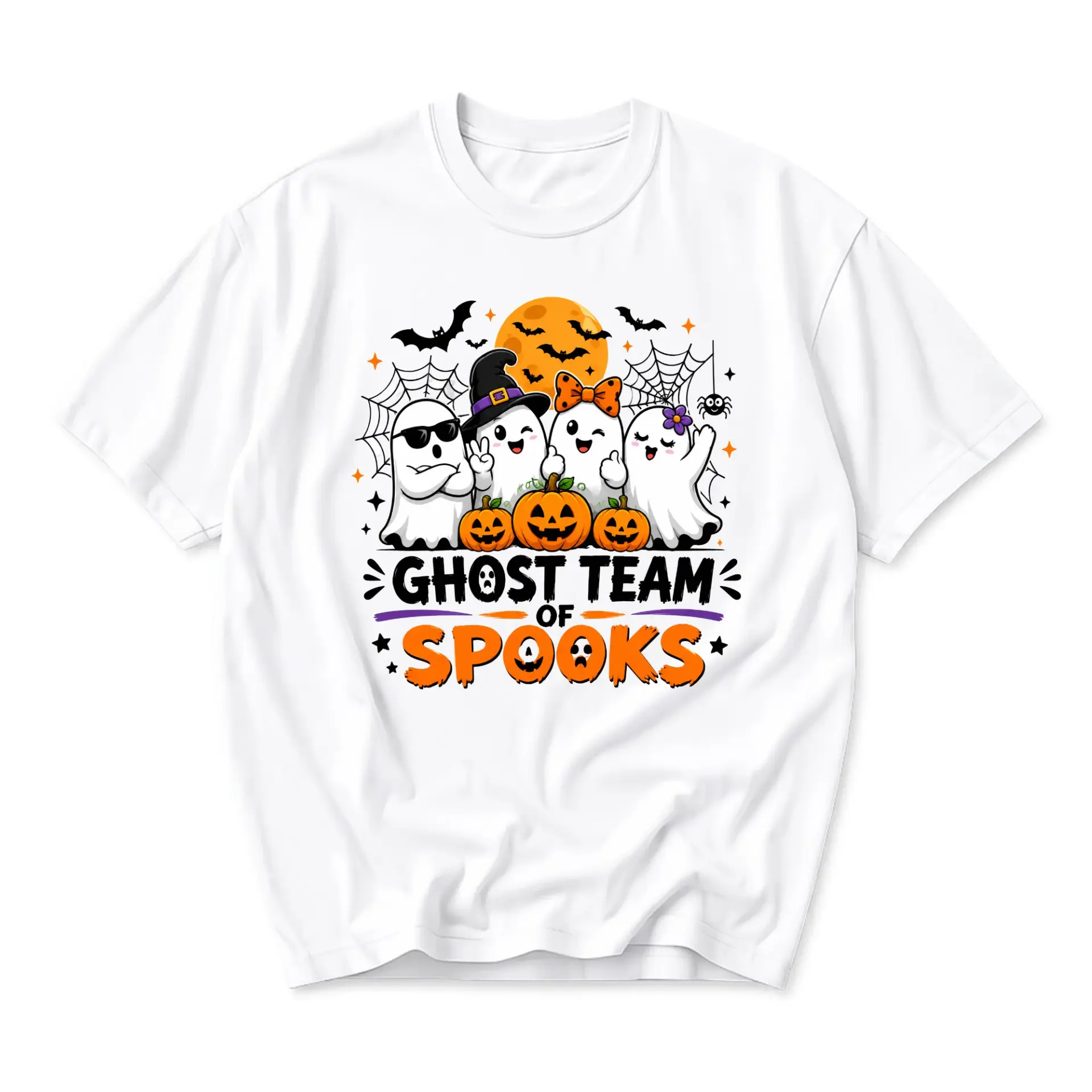 Funny Shirt Ghost Team of Spooks Graphic Tee Unisex Crew Neck Halloween Costume Apparel Casual Holiday Seasonal Top