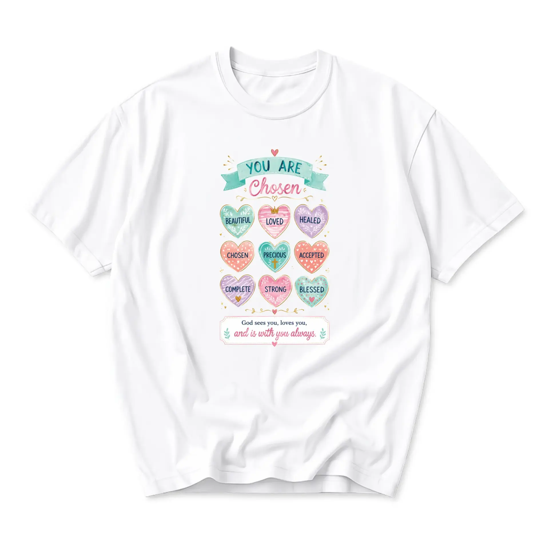 Graphic Tee You Are Chosen Inspirational Heart Design Unisex Crew Neck Shirt for Casual Everyday Wear and Self Expression