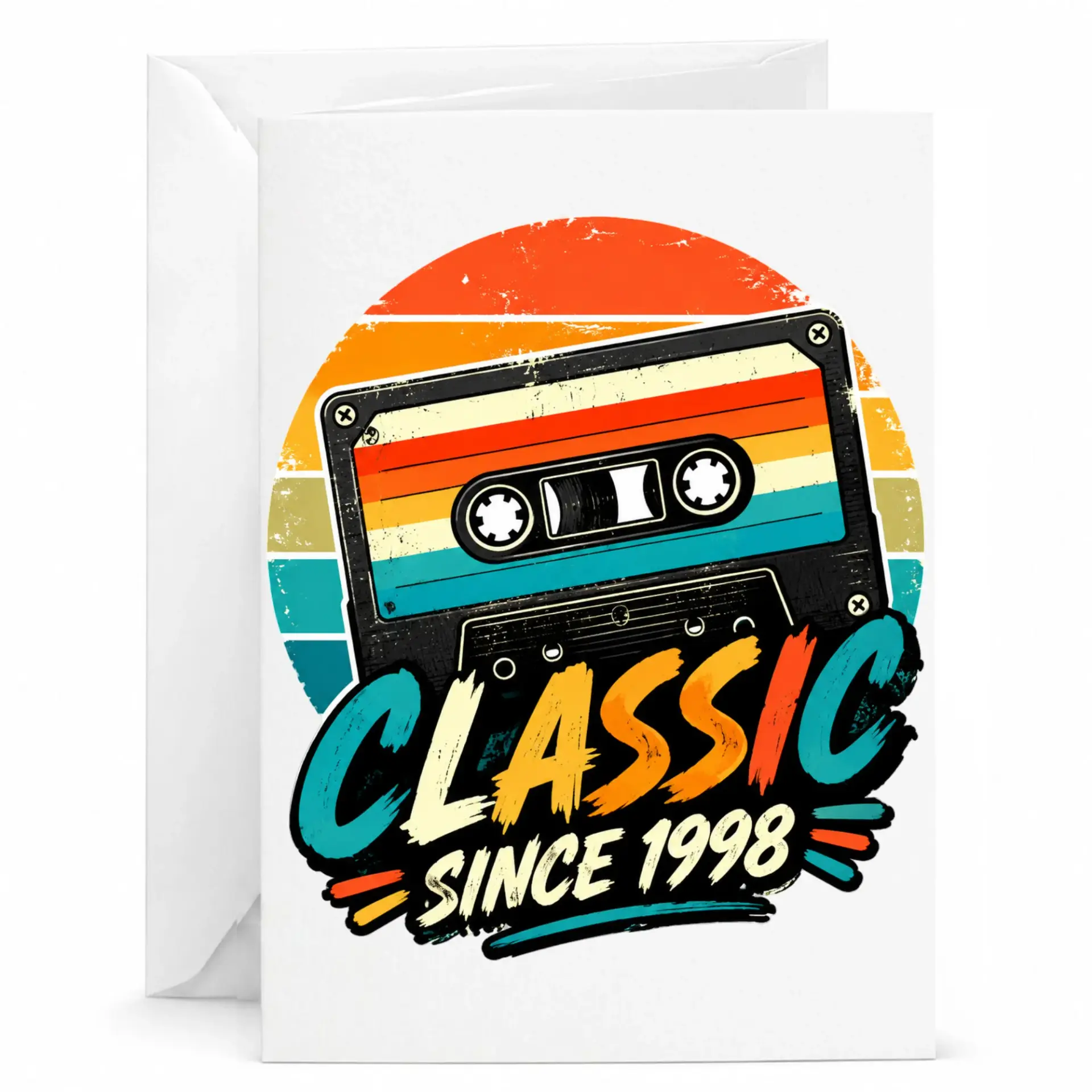Greeting Card Classic Since 1998 Vintage Cassette Tape Design Birthday Anniversary Appreciation Stationery Note