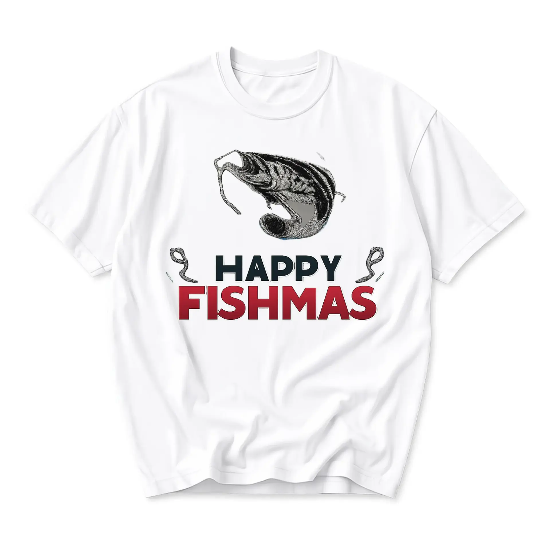 Funny Shirt Happy Fishmas Graphic Tee Unisex Crew Neck Short Sleeve Casual