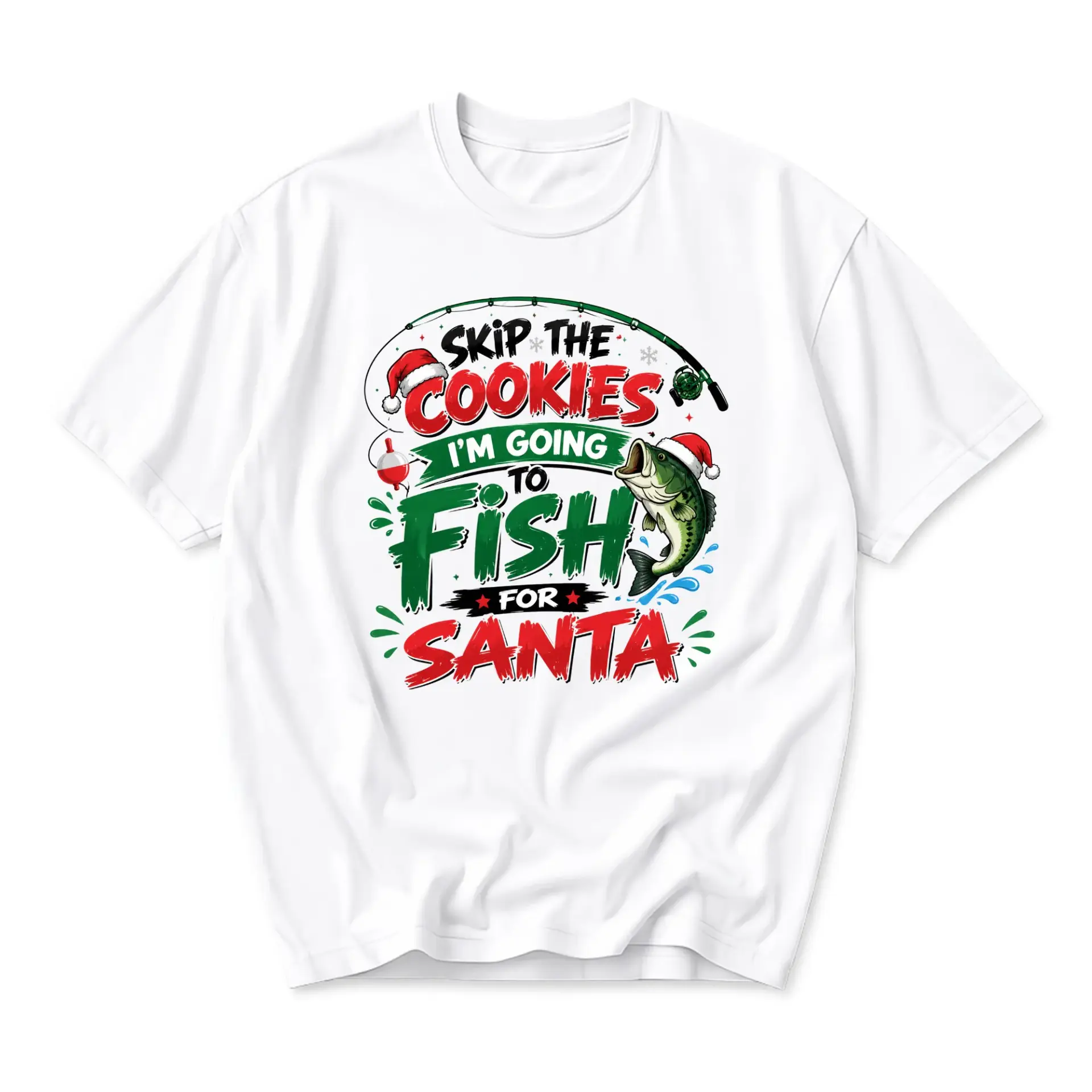 Funny Shirt Skip the I Am Going to Fish for Santa Graphic Tee Holiday