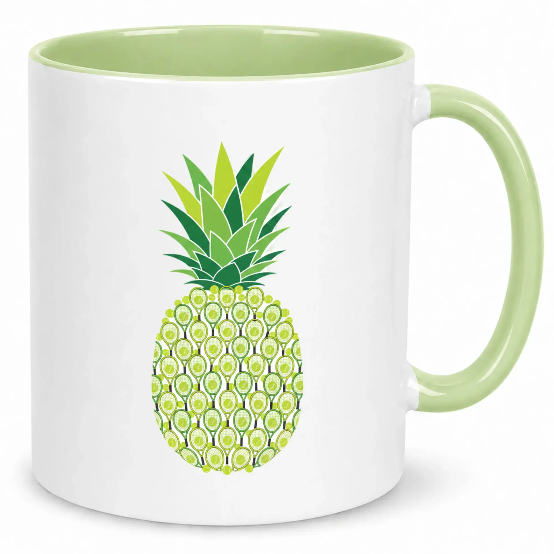 Ceramic Coffee Mug with Unique Tennis Racket Pineapple Design, Vibrant Tropical Sports Theme Drinkware for Home or Office Kitchen