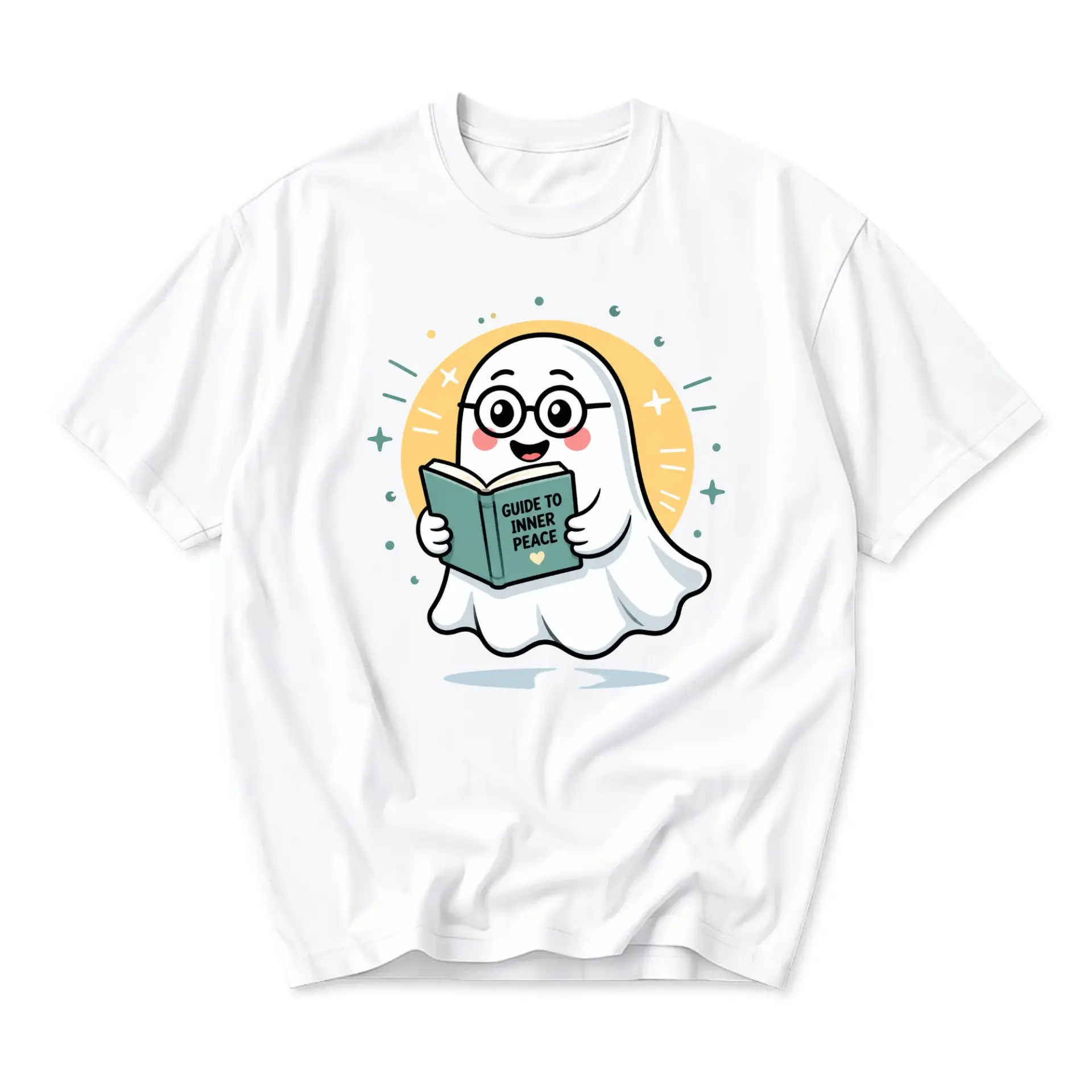 Graphic Tee Unisex Ghost Reading Guide to Inner Peace Casual Short Sleeve Shirt for Everyday Wear and Self Expression