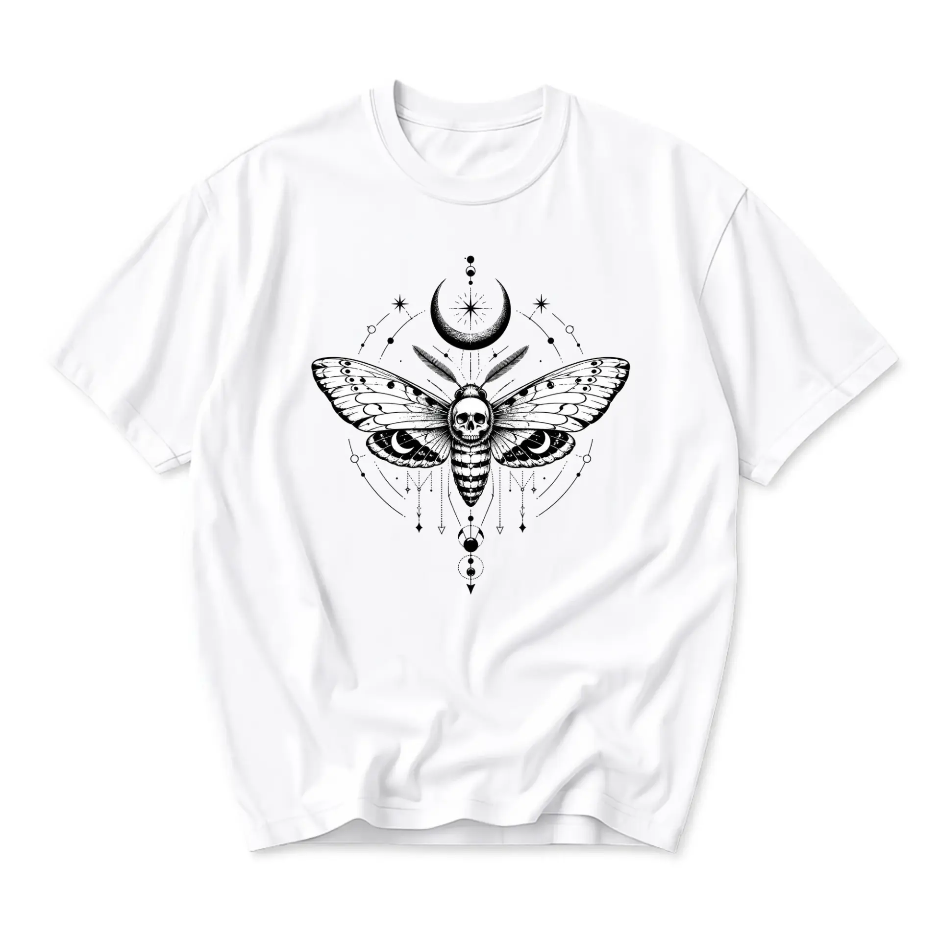 Graphic Tee Unisex Celestial Skull Moth Print Casual Short Sleeve Shirt for Everyday Style and Comfortable Wear
