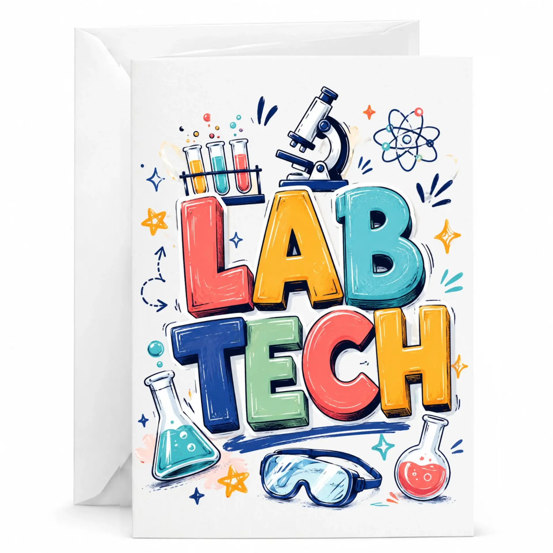 Lab Greeting Card Featuring Colorful Scientific Equipment Illustration Professional Blank Note for Laboratory Professionals
