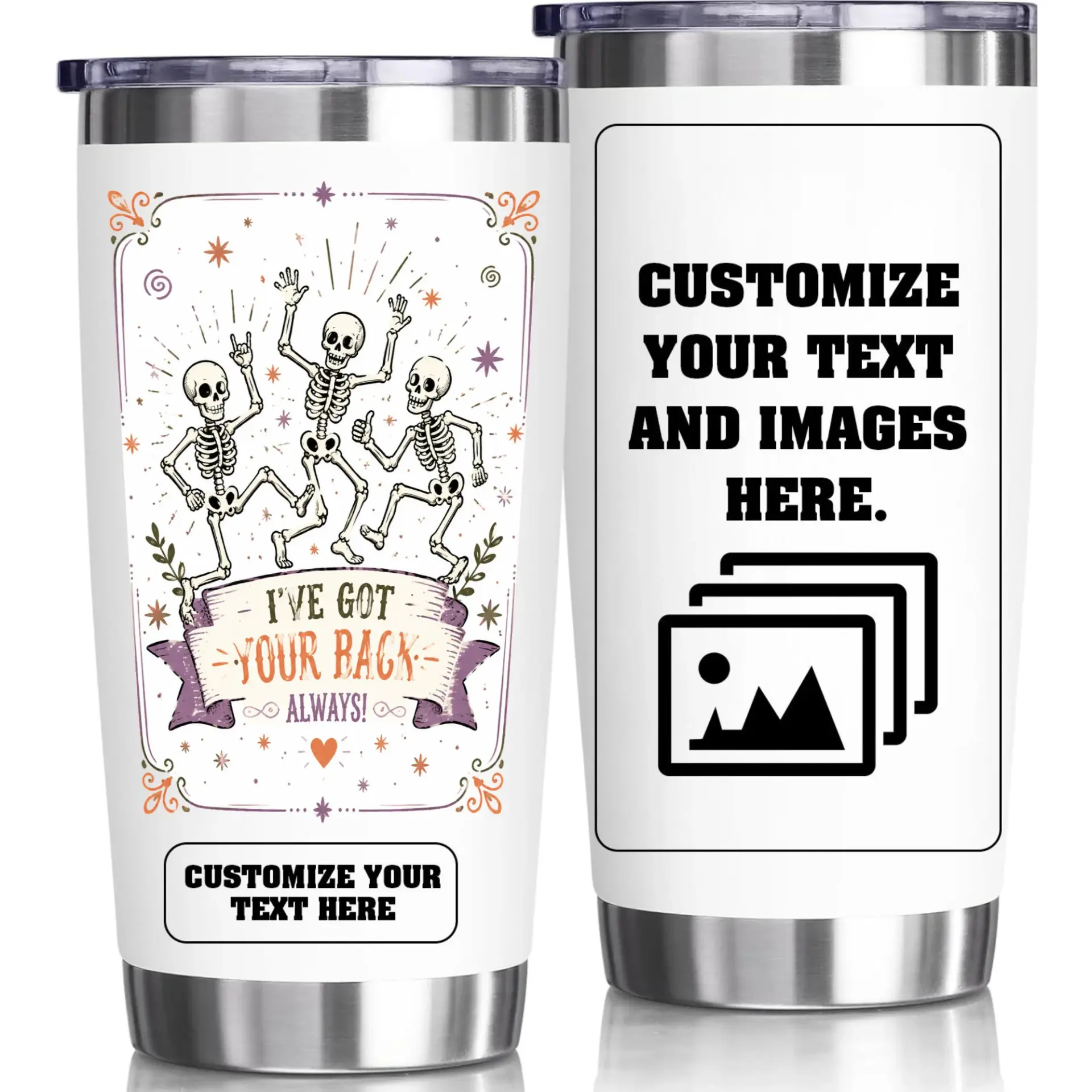 Stainless Steel Tumbler 20oz Funny Dancing Skeleton Design Insulated Travel Cup for Hot and Cold Beverages