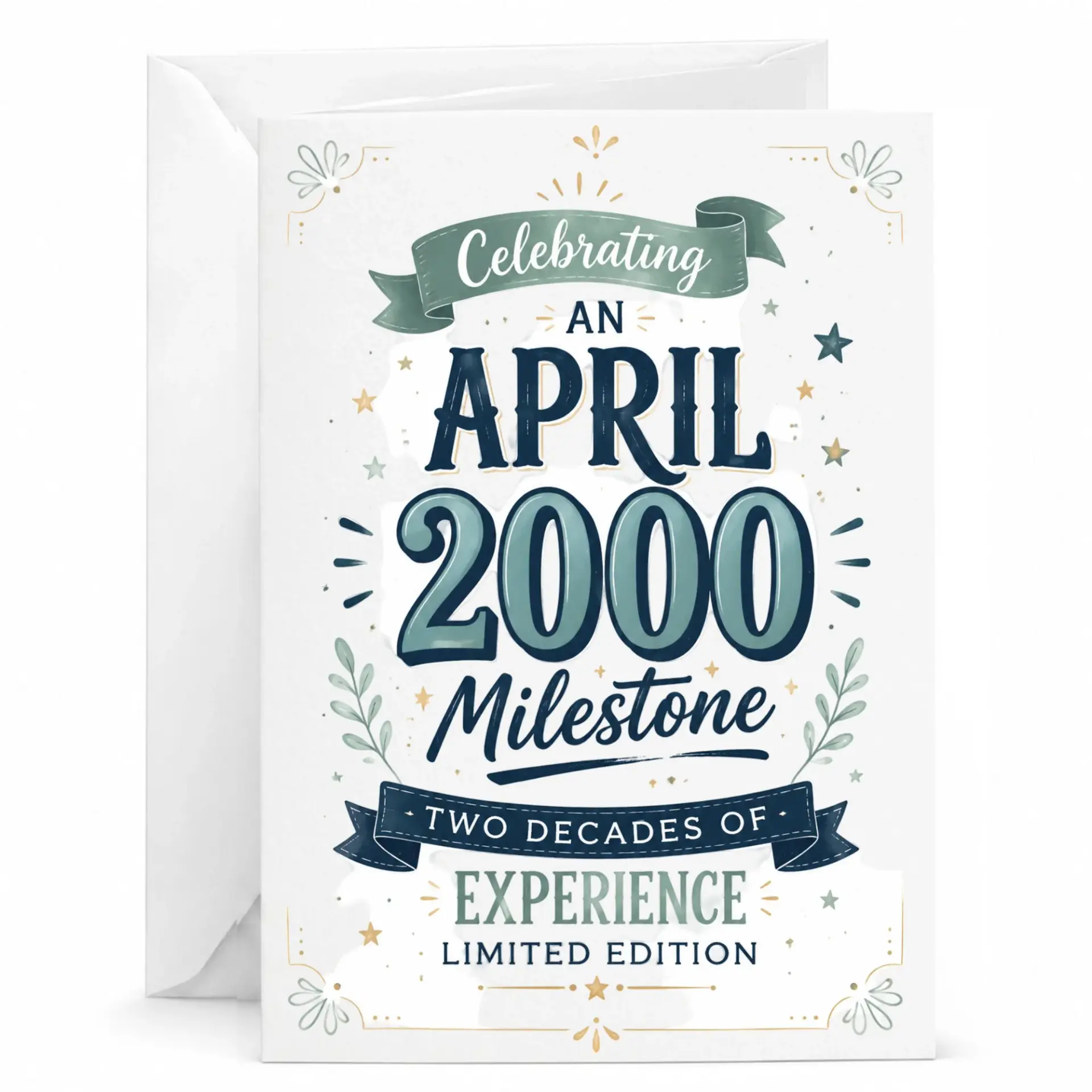 Greeting Card Celebrating an April 2000 Milestone Two Decades of Experience Limited Edition Birthday Anniversary Stationery