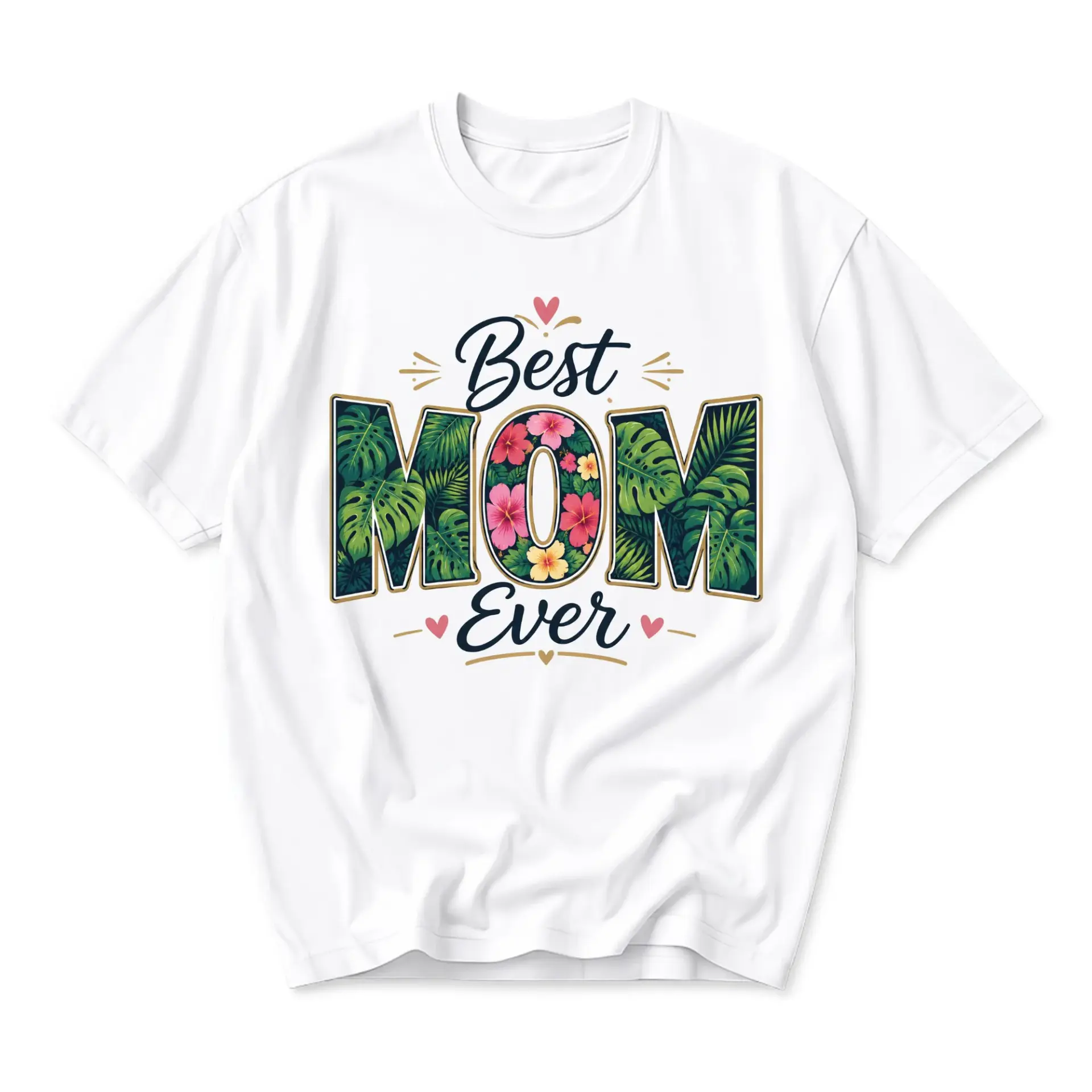 Graphic Tee Best Mom Ever Tropical Floral Print Unisex Casual Crew Neck T-Shirt Soft Cotton Comfortable Summer Top