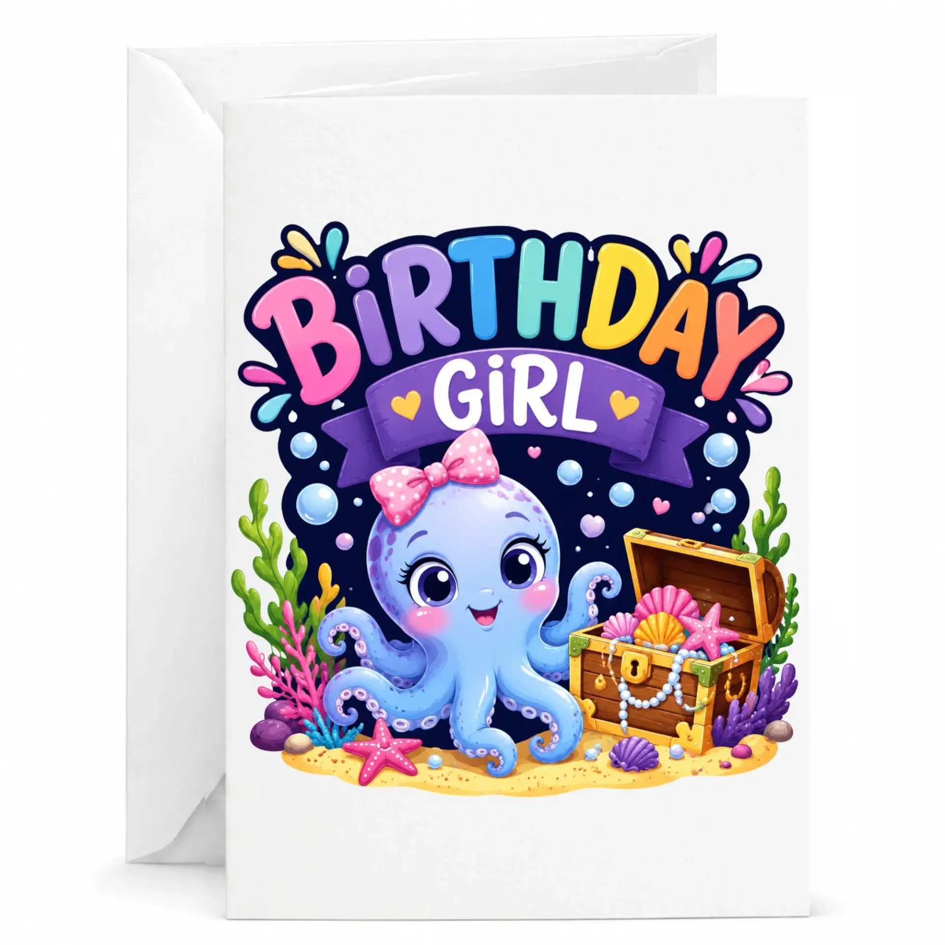 Birthday Card Girl Underwater Theme Premium Greeting with Matching Envelope for Personal