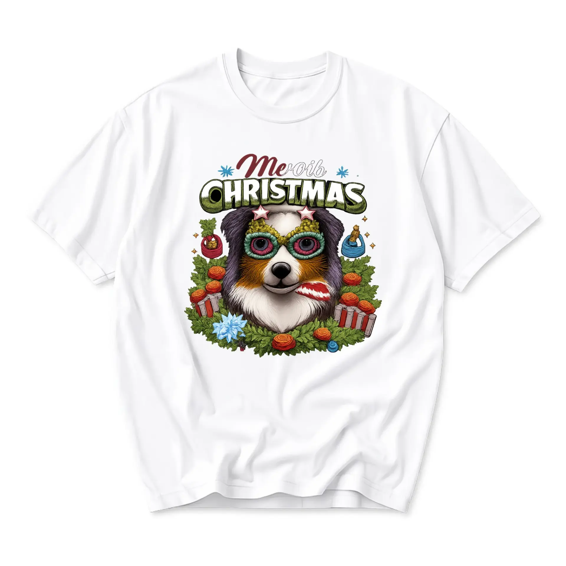 Funny Shirt Merry Christmas Dog Graphic Tee Festive Holiday Print Unisex