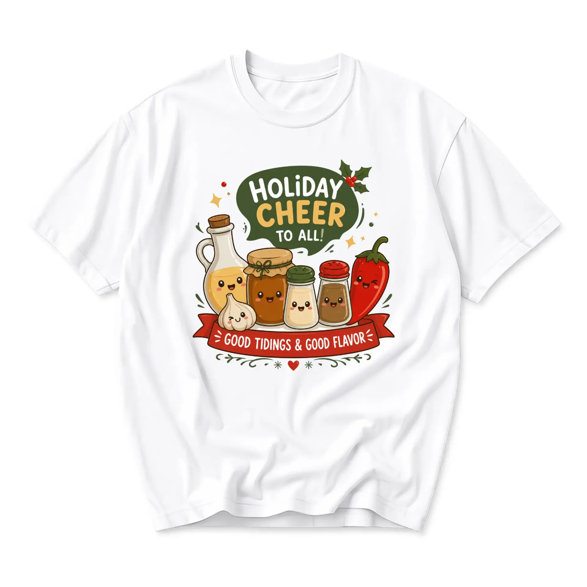 Funny Shirt Holiday Cheer to Food Graphic Printed Unisex T-Shirt for Seasonal Festive Cooking Enthusiasts