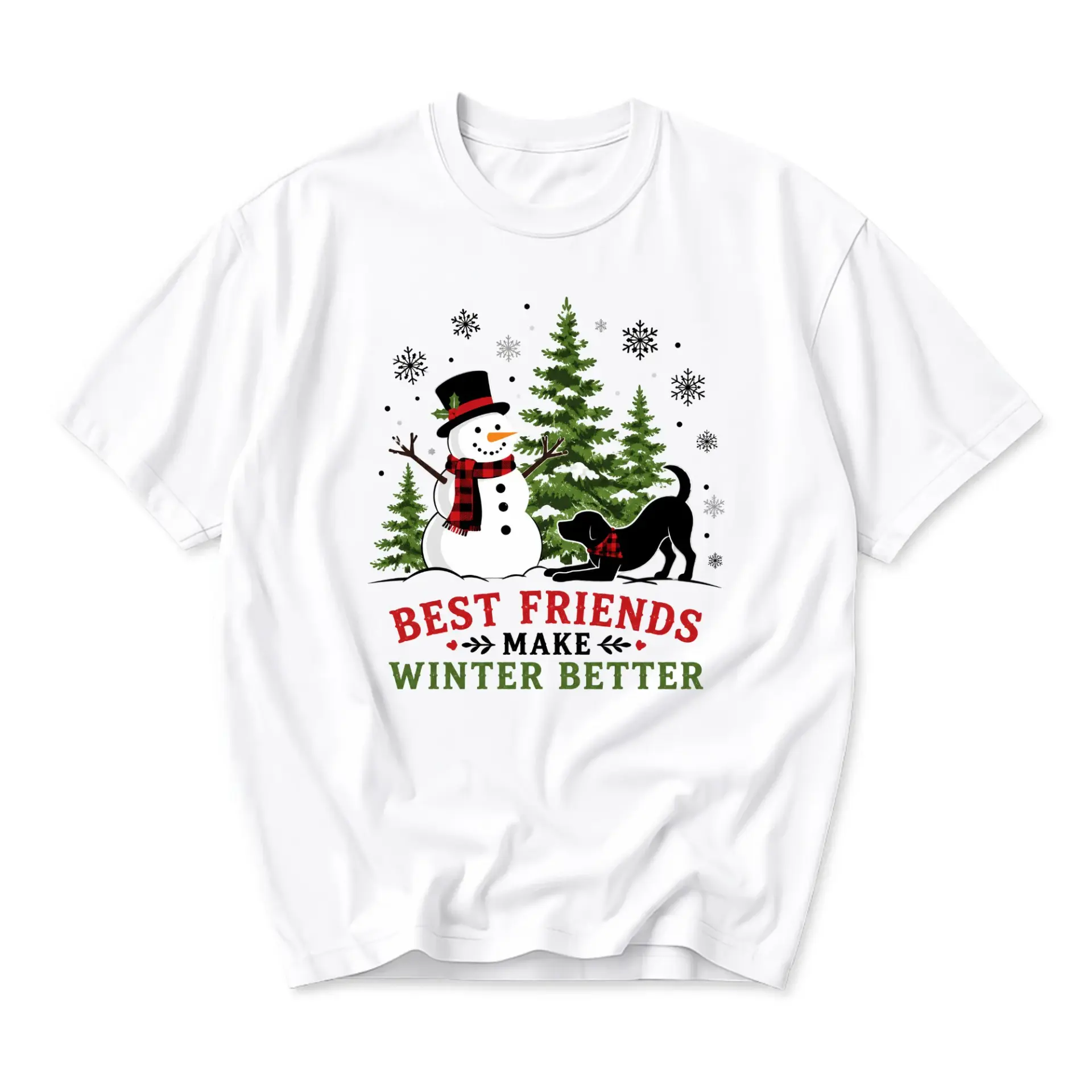 Graphic Tee Make Better Snowman and Black Dog Holiday Design Unisex Crew