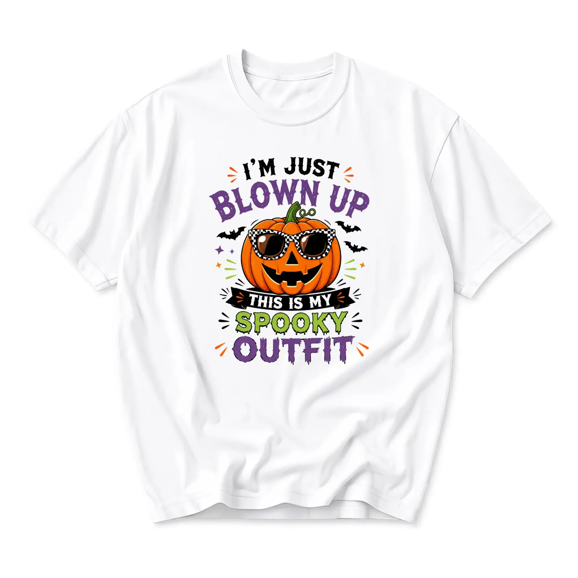 Graphic Tee Unisex Crew Neck T-Shirt Featuring a Spooky Pumpkin Wearing Sunglasses for Fall Season Casual Everyday Wear
