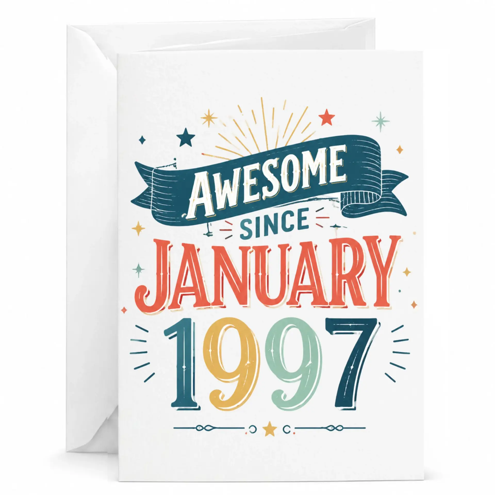 Birthday Card Awesome Since January 1997 Greeting Card with Envelope for Milestone Birthday Celebration Keepsake