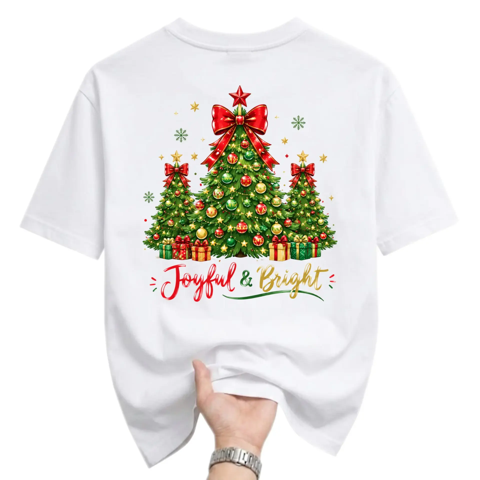 T-shirt Joyful and Bright Christmas Tree Graphic Tee Unisex Holiday Crew
