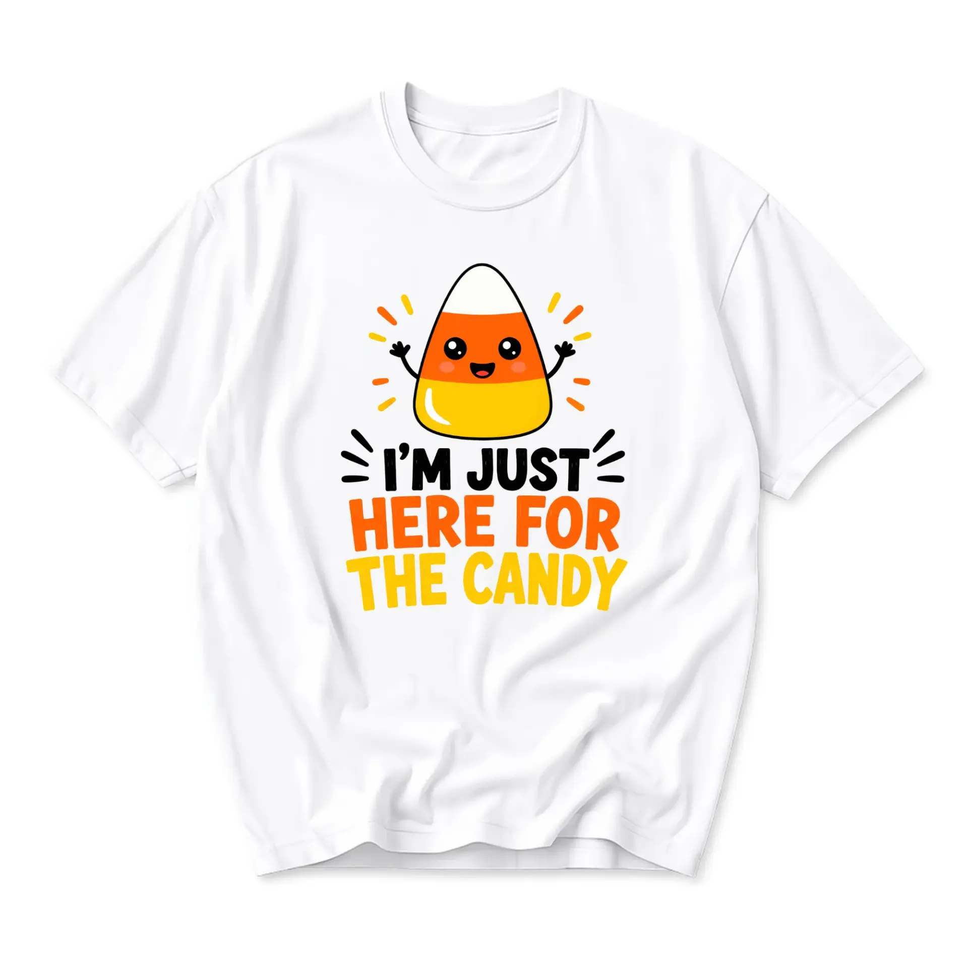 Funny Shirt I Am Just Here for the Candy Graphic Tee Unisex Casual Cotton Crew Neck Top Fall Holiday Apparel