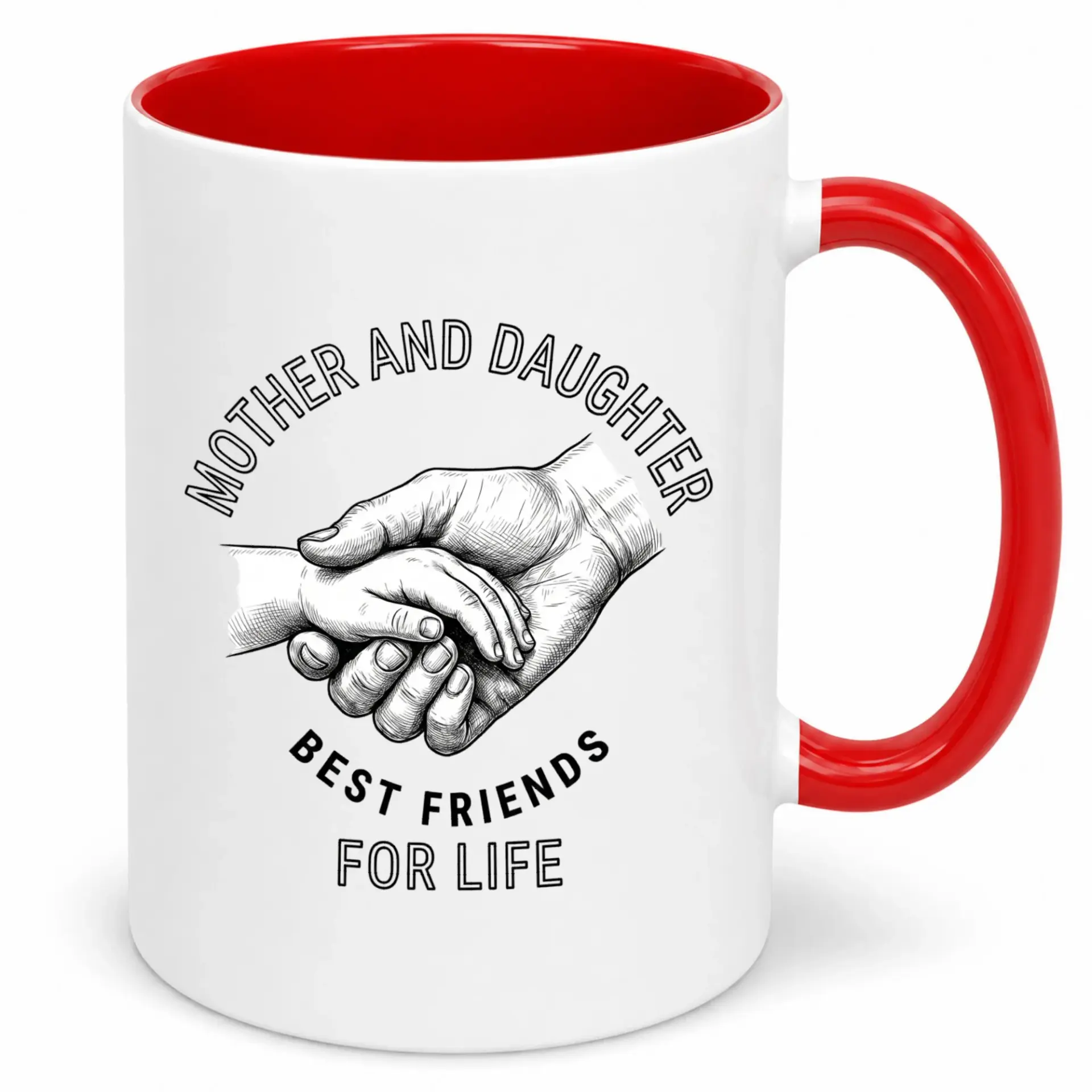 Coffee Mug for Mother Daughter Life Sentiment Unique Hand Holding Design Heartwarming Ceramic Gift