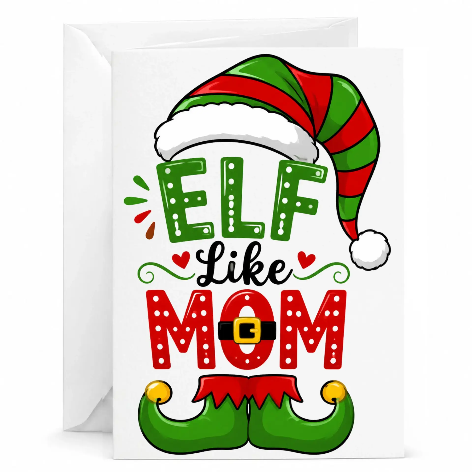 Funny Elf Like Mom Holiday Greeting Card Seasonal Christmas Message Card with Matching White Envelope 5x7 Inches