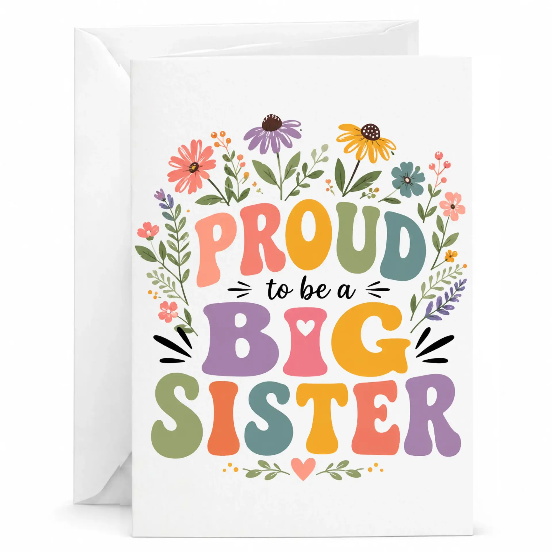 Personalized Greeting Card Proud to Be a Big Sister Floral Design