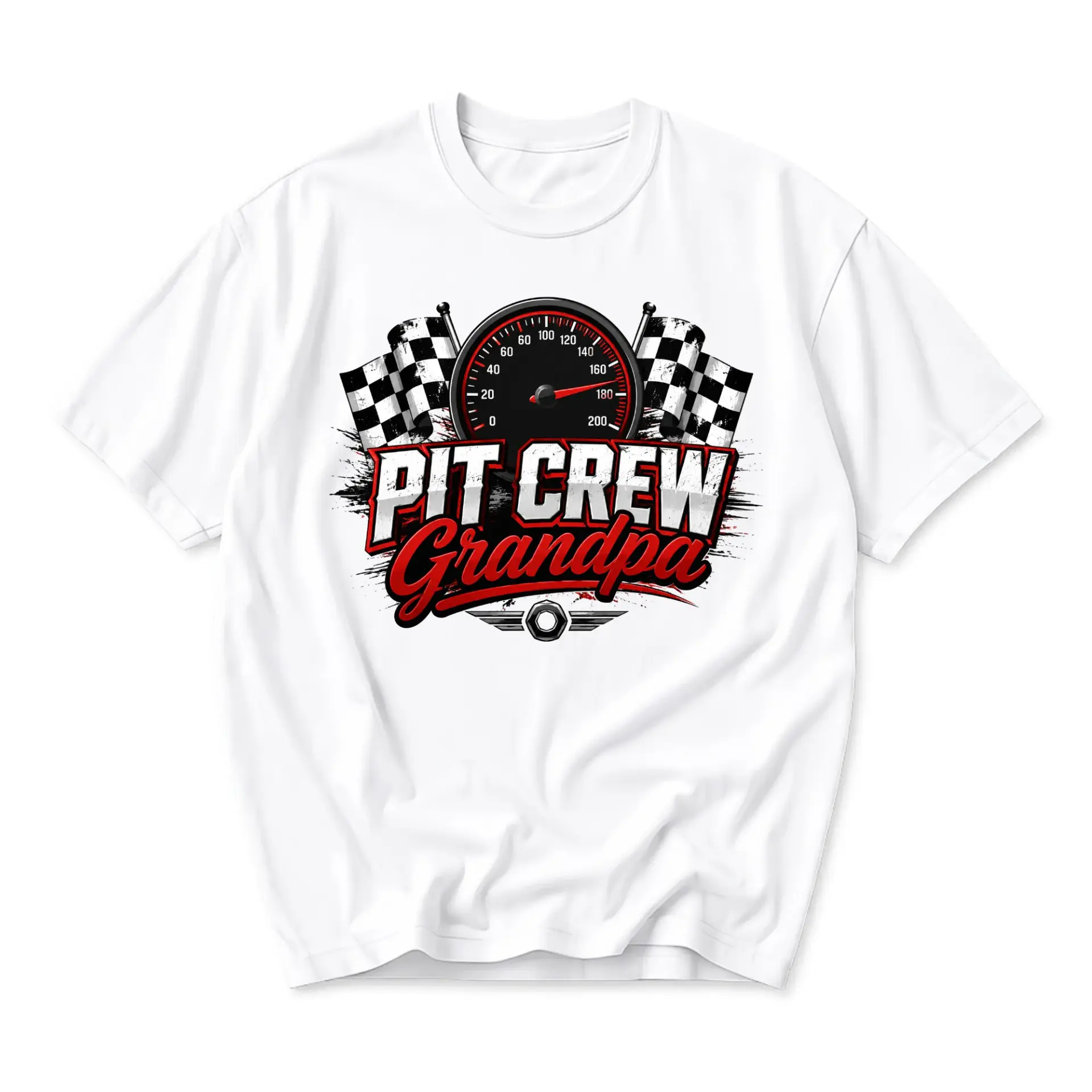 Graphic Tee Pit Crew Grandpa Speedometer Race Flag Design Unisex Casual