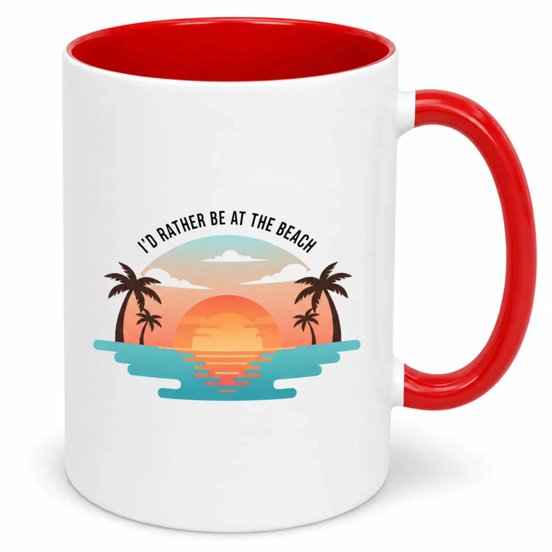 Funny Coffee Mug I'd Rather Be at the Beach Tropical Sunset Palm Tree Ceramic Drinkware for Vacation Lovers Friends Family Coworkers