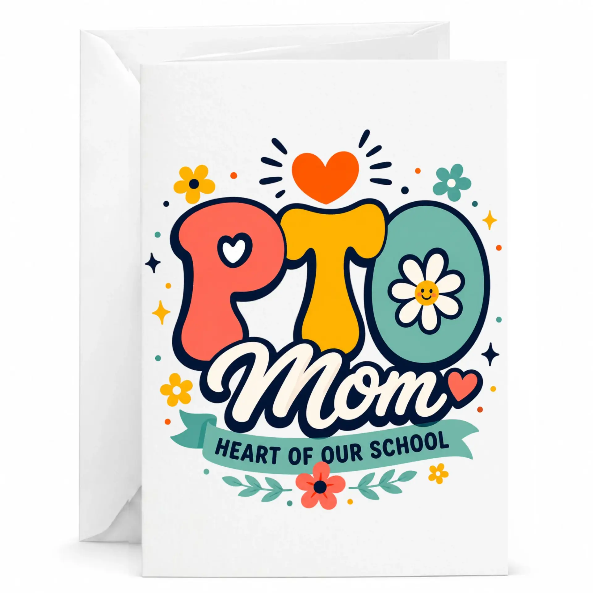Greeting Card Pto Mom Heart of Our School Retro Floral Appreciation Stationery for Parent Teacher Organization
