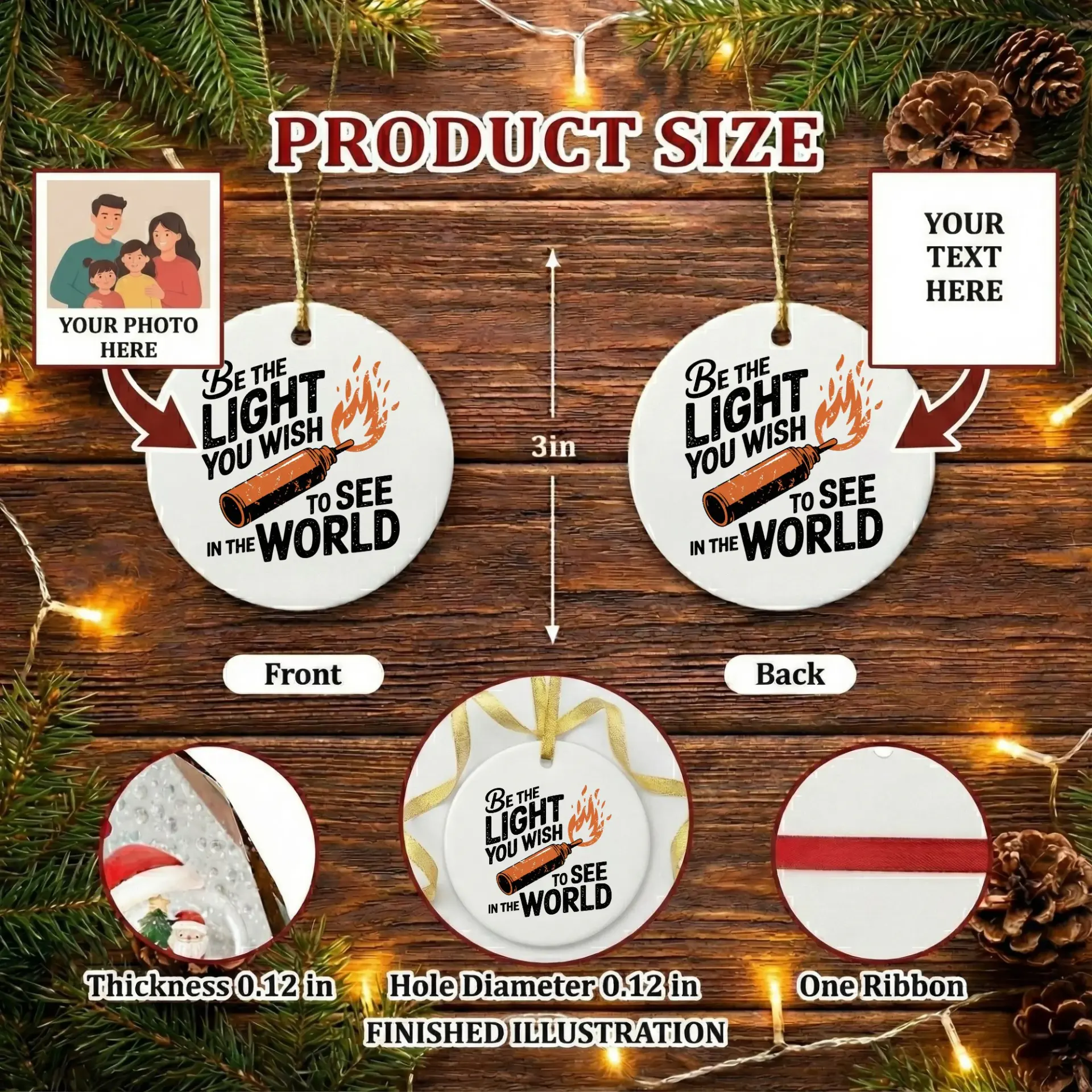 Christmas Ornament Be the Light You Wish to See in the World Ceramic Keepsake Decorative Tree Hanging Decoration