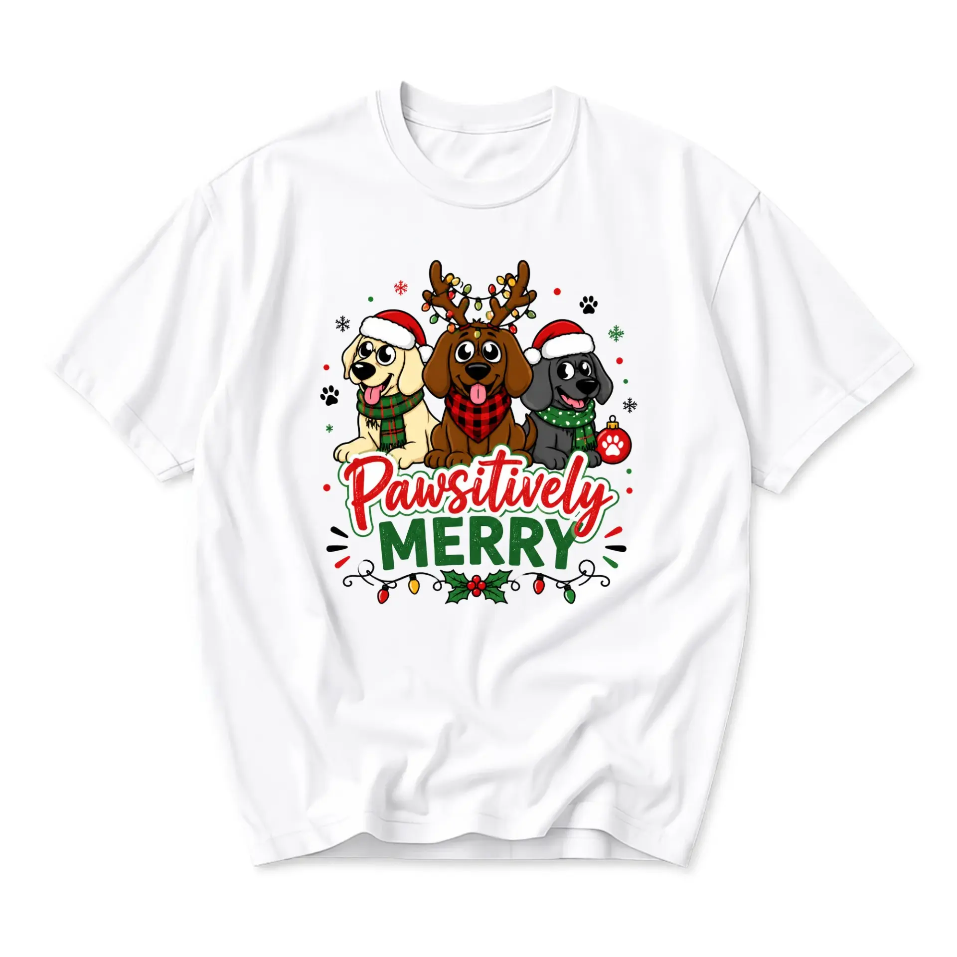 Graphic Tee Pawsitively Merry Christmas Dog Shirt Unisex Crew Neck Short