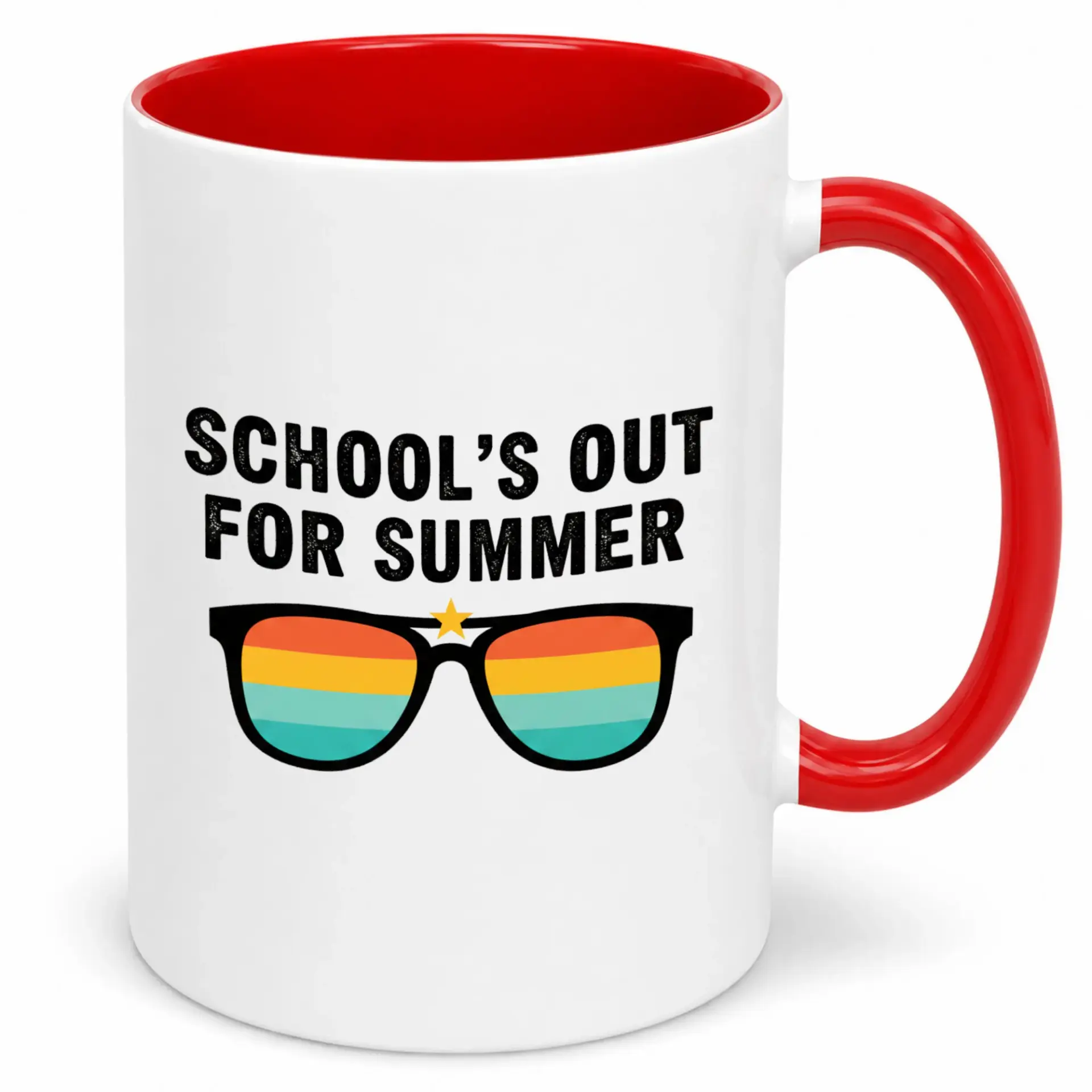 Funny School's Out for Summer Ceramic Coffee Mug with Sunglasses Design, Humorous End of Year Gift for Teachers and Students, 11oz or 15oz