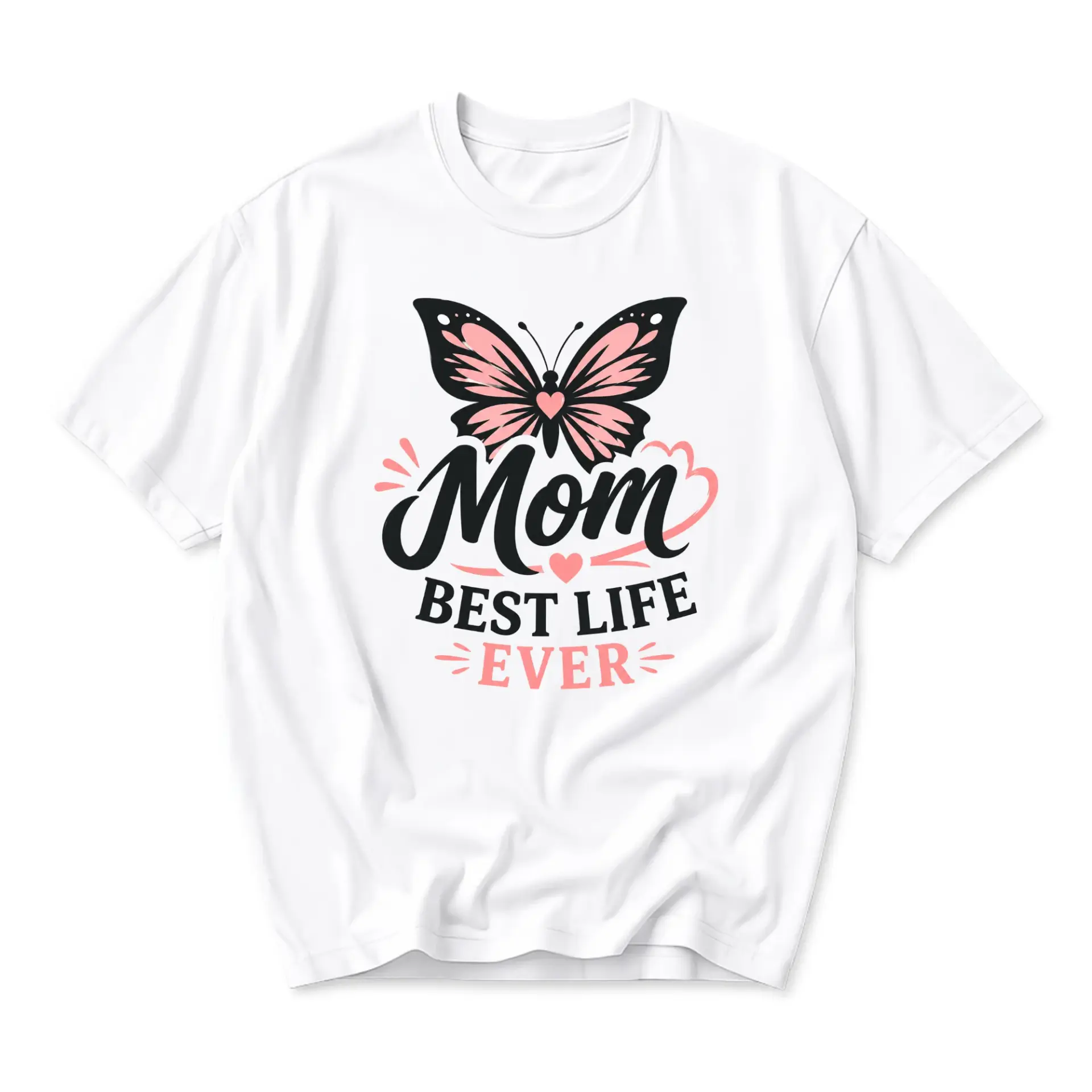 Graphic Tee Mom Best Life Ever Butterfly Design Unisex Crew Neck Short Sleeve Cotton Casual Everyday Apparel