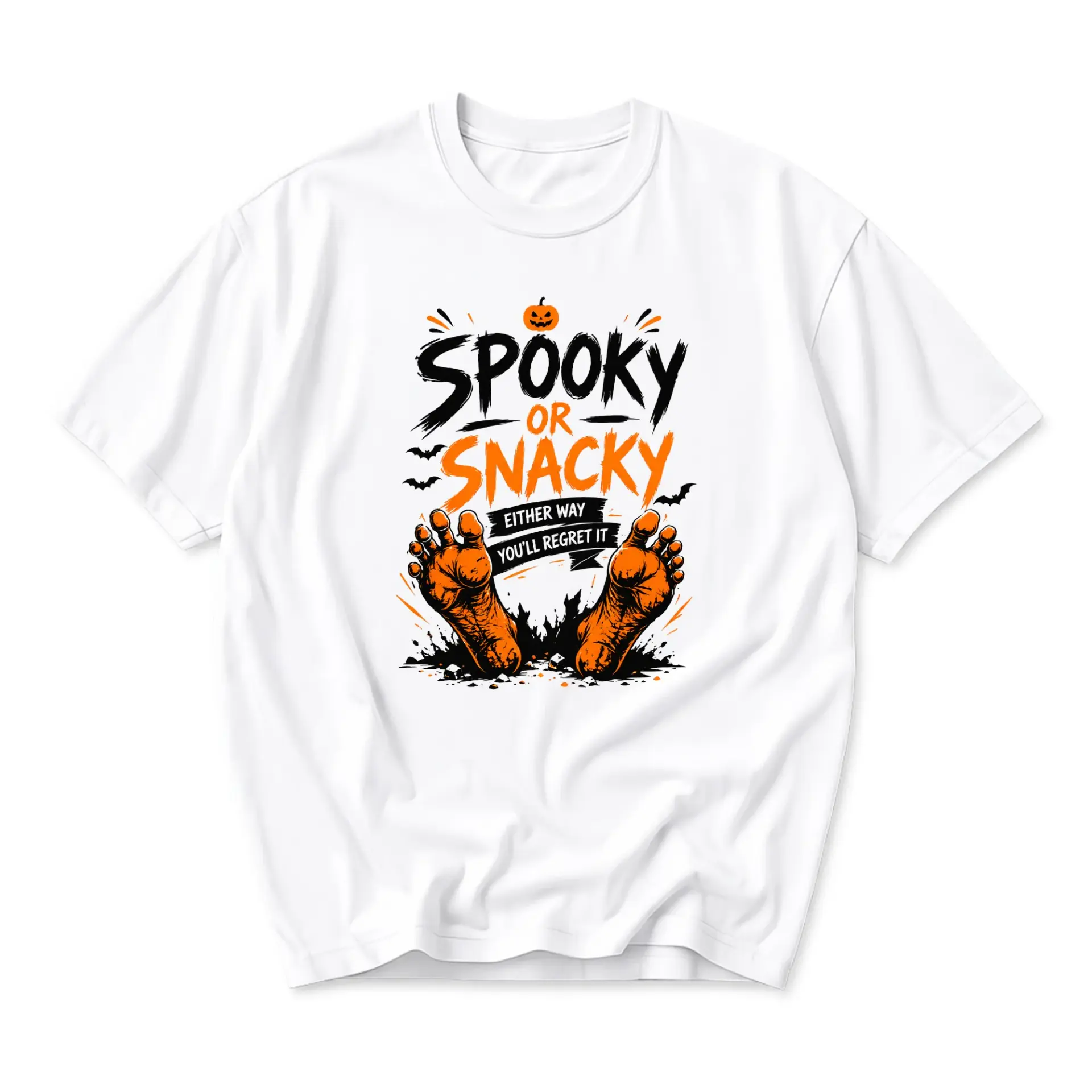 Funny Shirt Spooky or Snacky Halloween Graphic Tee Unisex Casual Crew Neck Comfortable Soft Cotton Blend Apparel